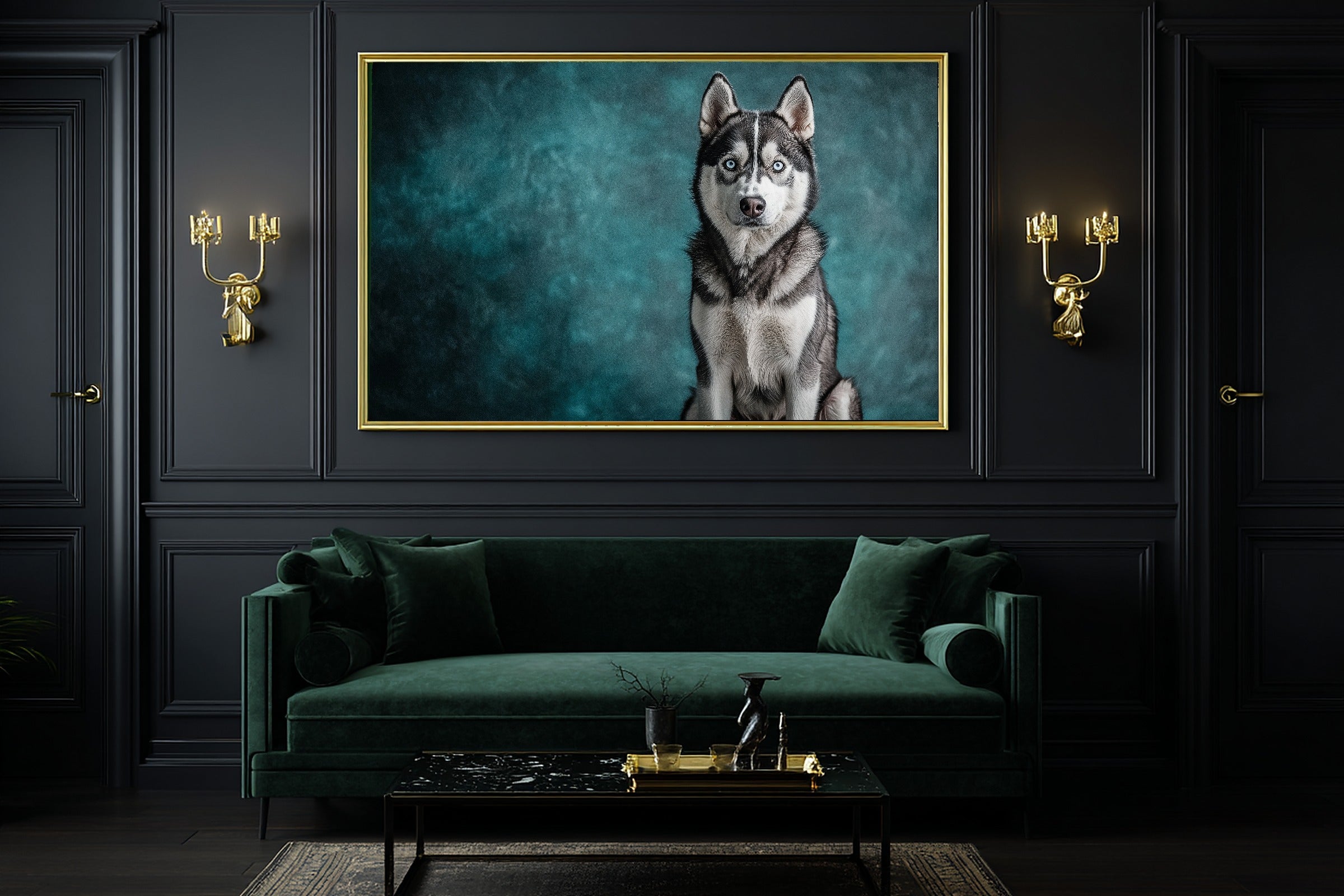 Dog Portrait Husky Print on Stretched Canvas — Cozy Tender Oil-Painting for the Living Room, Gift for the Pet Lover in Your Life — dog-portrait-husky-office-wall-art.jpg