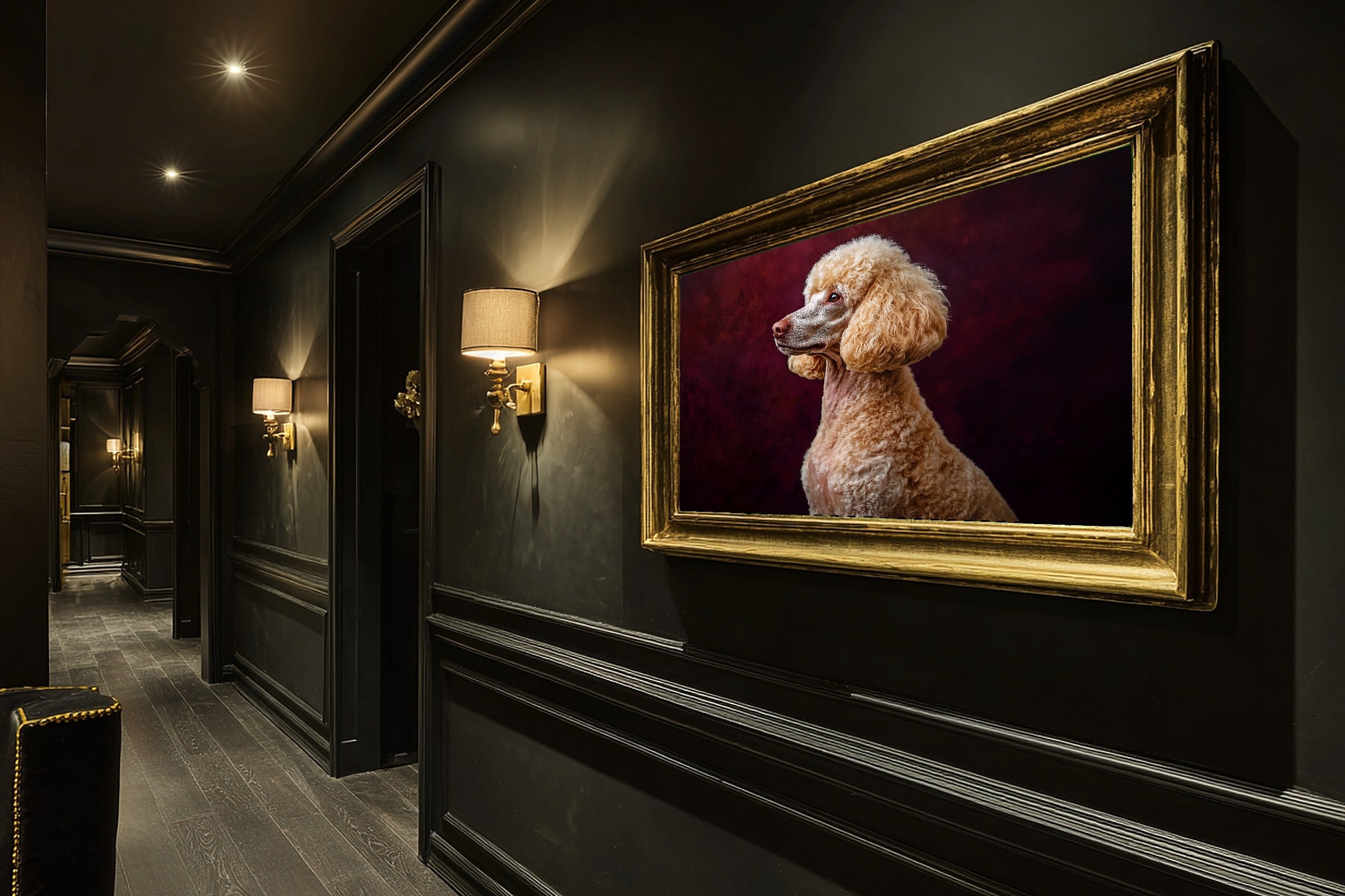 Painterly Dog Portrait Poodle — Heartfelt Pet Wall Art, Warm Living Room Decor, Stretched Canvas, Ready to Hang — dog-portrait-poodle-hallway-wall-art.jpg