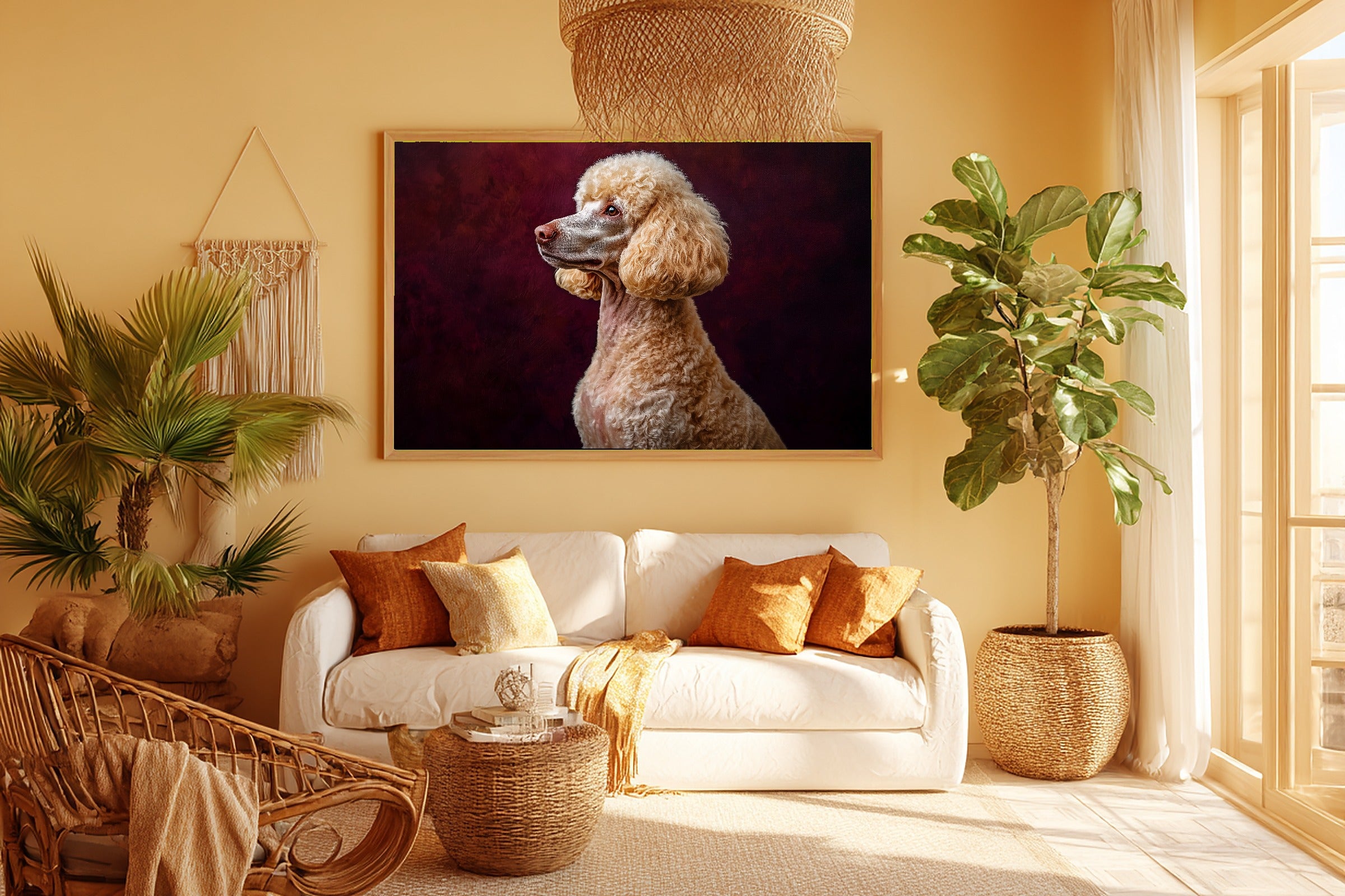 Painterly Dog Portrait Poodle — Heartfelt Pet Wall Art, Warm Living Room Decor, Stretched Canvas, Ready to Hang — dog-portrait-poodle-room-5-wall-art.jpg