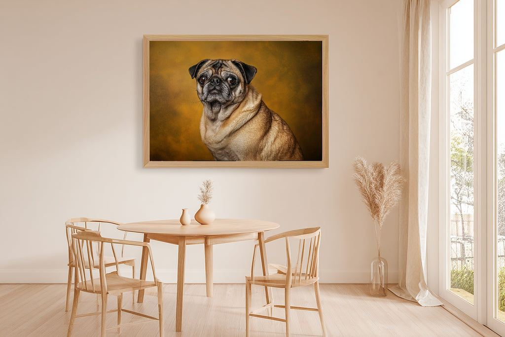 Heartfelt Pet Dog Portrait Pug Canvas Wall Art — Tender Print for the Living Room, A Gift the Pet Lover in Your Life Will Adore — dog-portrait-pug-dining-room-wall-art.jpg