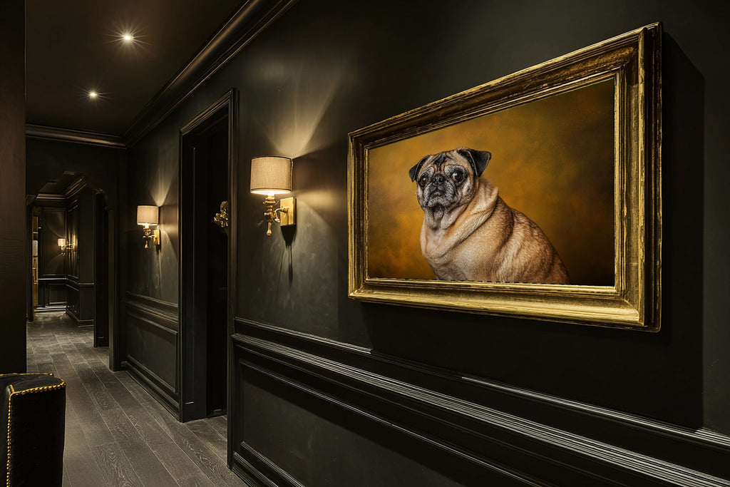 Heartfelt Pet Dog Portrait Pug Canvas Wall Art — Tender Print for the Living Room, A Gift the Pet Lover in Your Life Will Adore — dog-portrait-pug-hallway-wall-art.jpg