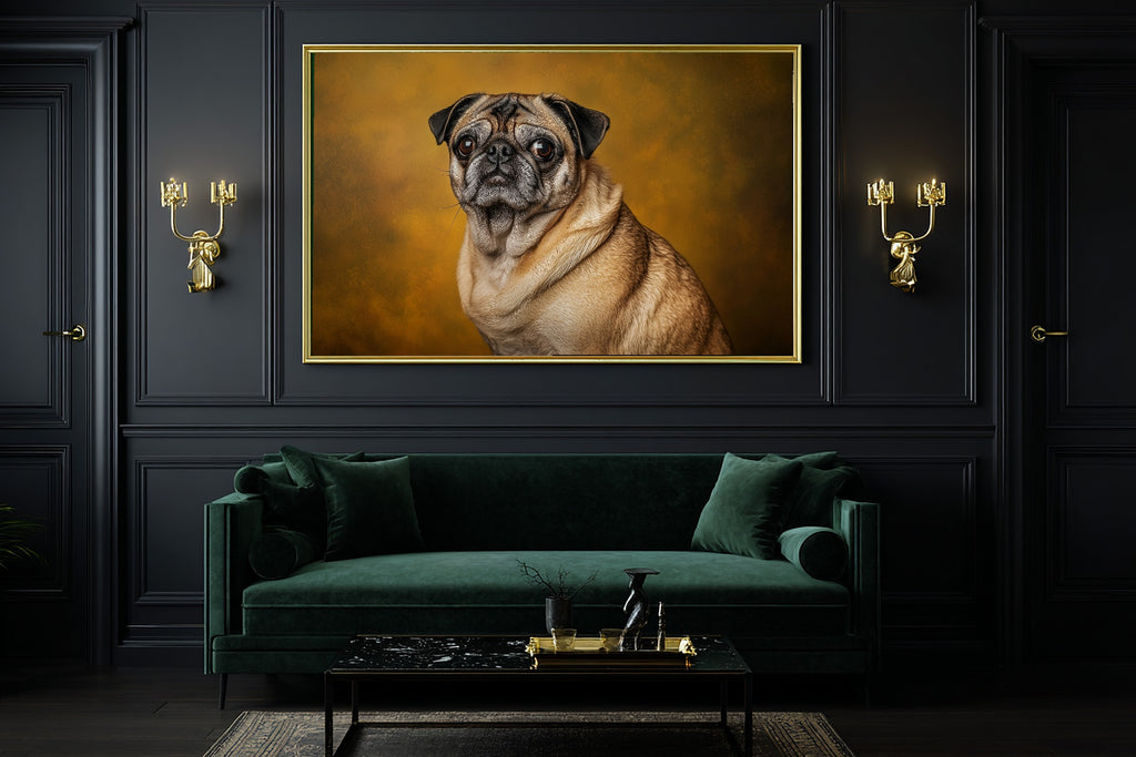 Heartfelt Pet Dog Portrait Pug Canvas Wall Art — Tender Print for the Living Room, A Gift the Pet Lover in Your Life Will Adore — dog-portrait-pug-office-wall-art.jpg