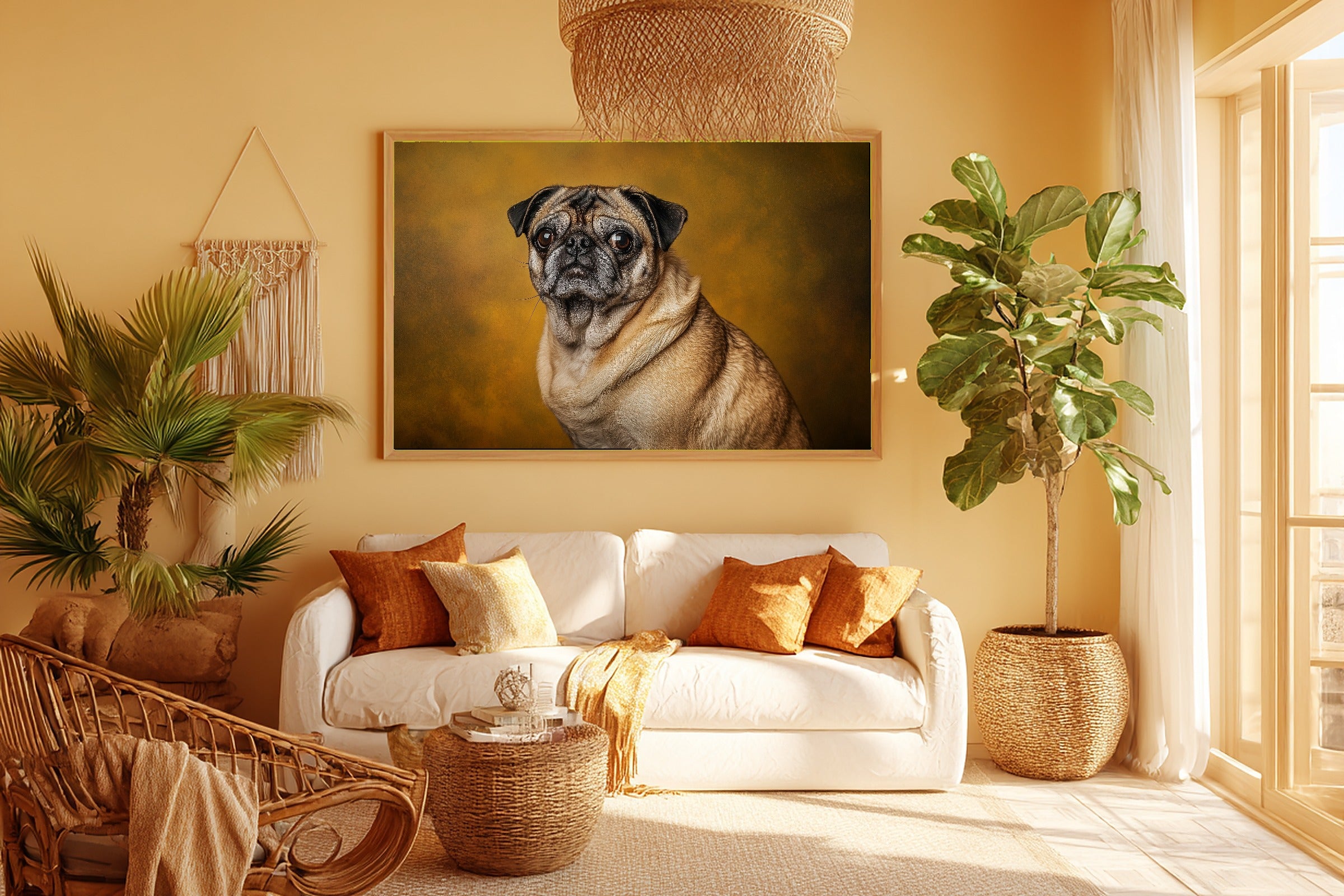 Heartfelt Pet Dog Portrait Pug Canvas Wall Art — Tender Print for the Living Room, A Gift the Pet Lover in Your Life Will Adore — dog-portrait-pug-room-5-wall-art.jpg