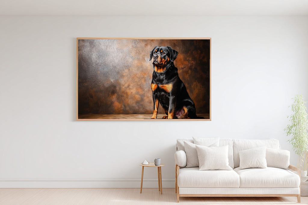 Timeless Dog Portrait Rottweiler — Soulful Painterly Wall Art, Warm Living Room Decor, Stretched Canvas, Ready to Hang — dog-portrait-rottweiler-bedroom-wall-art.jpg