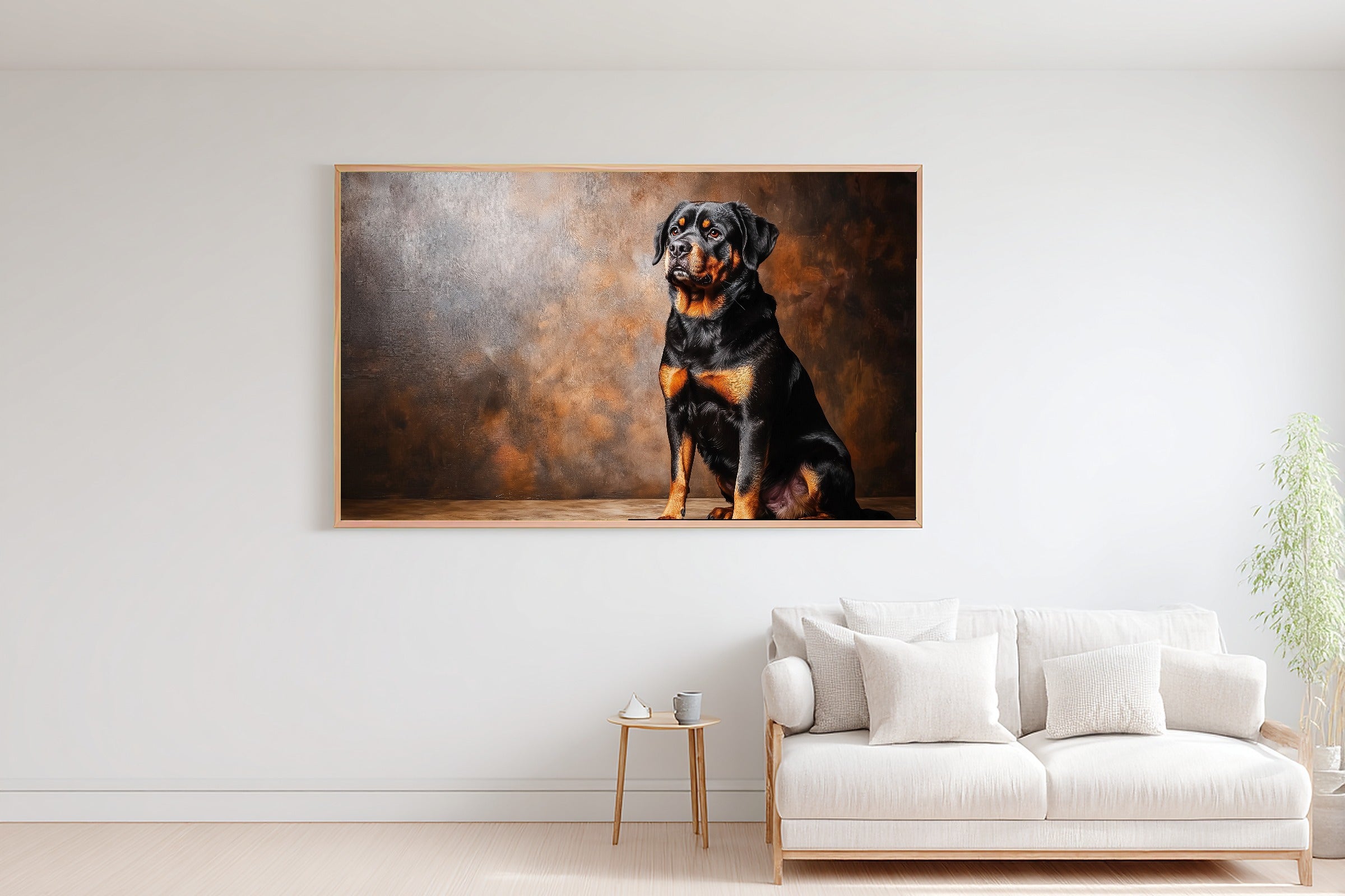 Timeless Dog Portrait Rottweiler — Soulful Painterly Wall Art, Warm Living Room Decor, Stretched Canvas, Ready to Hang — dog-portrait-rottweiler-bedroom-wall-art.jpg