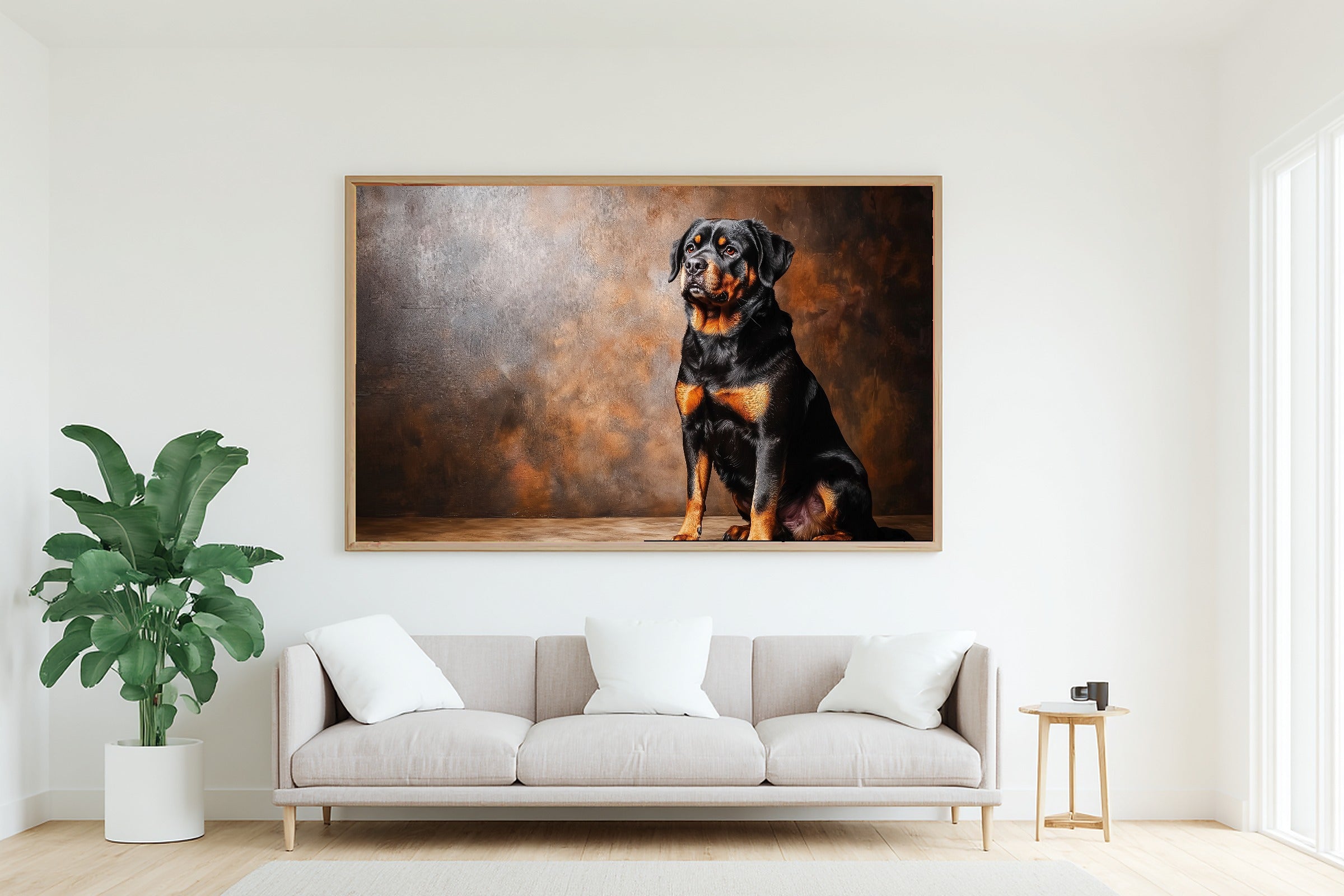 Timeless Dog Portrait Rottweiler — Soulful Painterly Wall Art, Warm Living Room Decor, Stretched Canvas, Ready to Hang — dog-portrait-rottweiler-living-room-wall-art.jpg