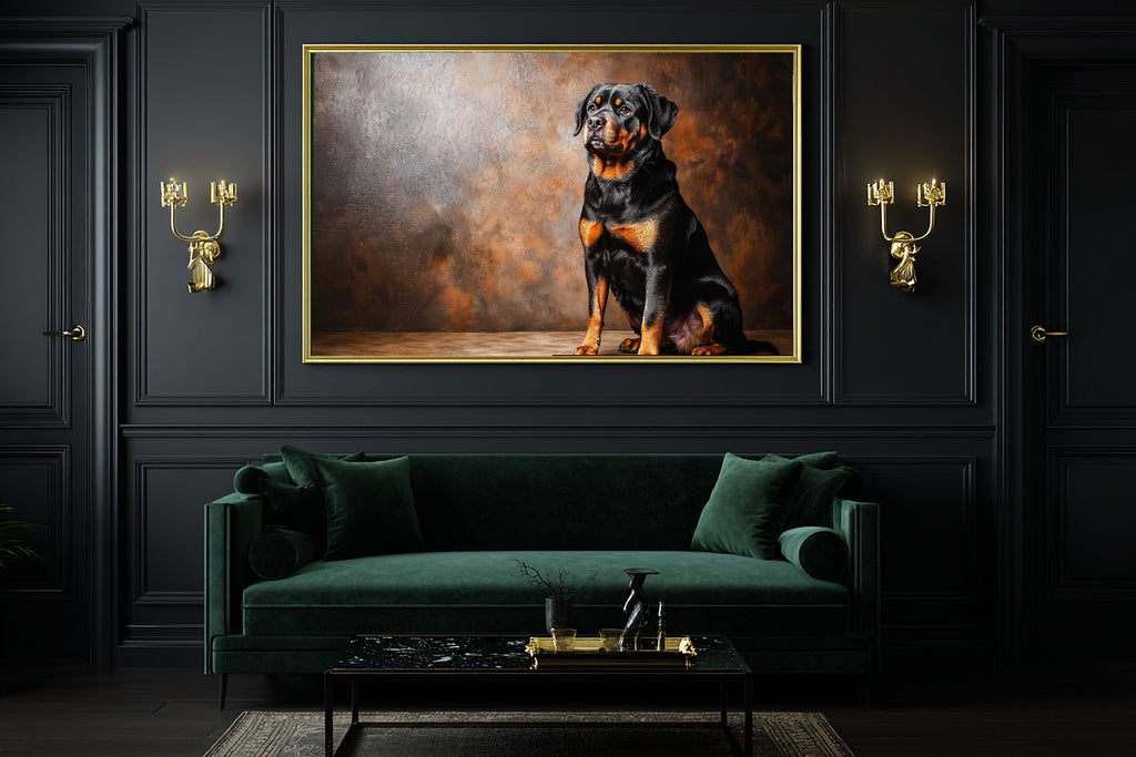 Timeless Dog Portrait Rottweiler — Soulful Painterly Wall Art, Warm Living Room Decor, Stretched Canvas, Ready to Hang — dog-portrait-rottweiler-office-wall-art.jpg