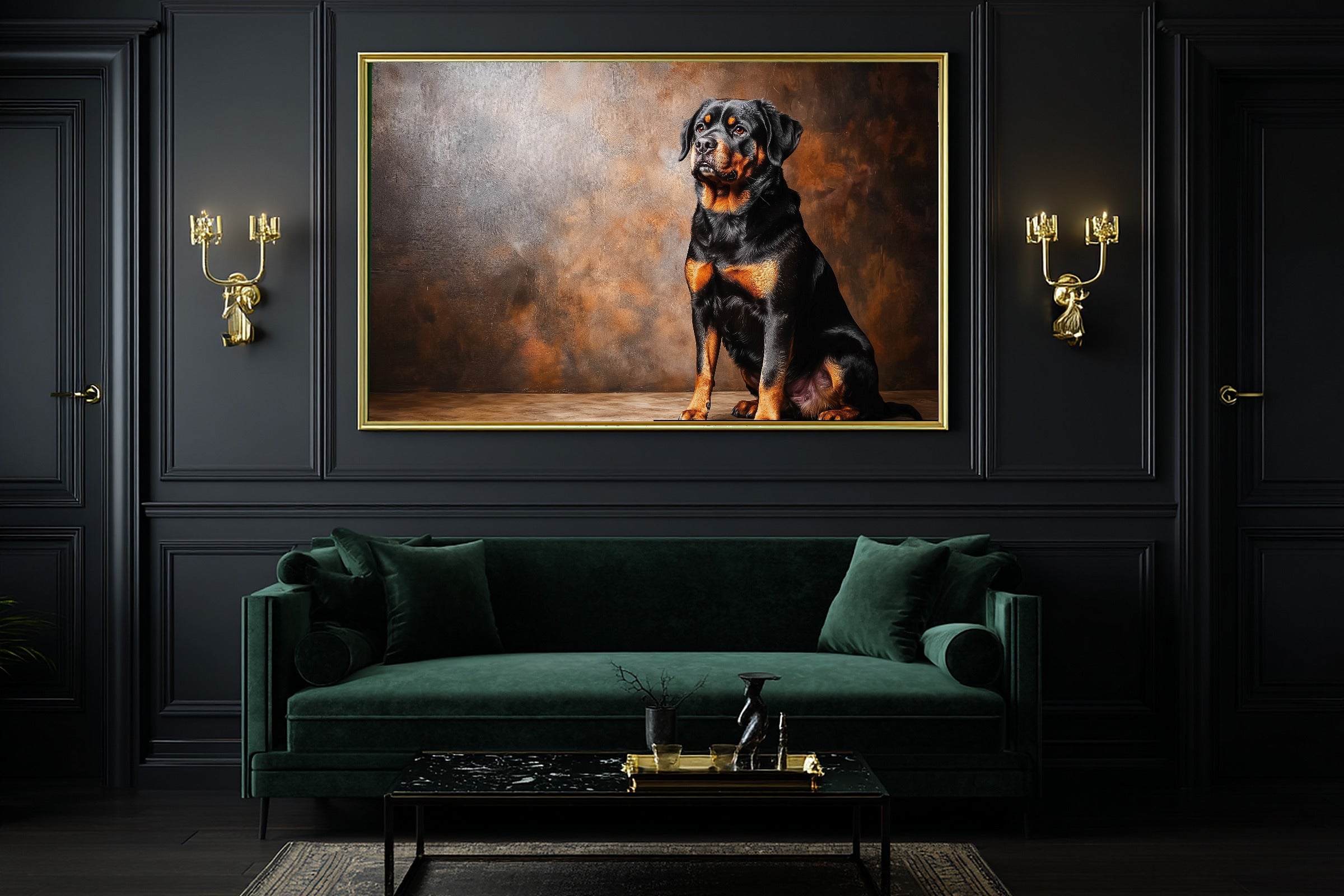 Timeless Dog Portrait Rottweiler — Soulful Painterly Wall Art, Warm Living Room Decor, Stretched Canvas, Ready to Hang — dog-portrait-rottweiler-office-wall-art.jpg