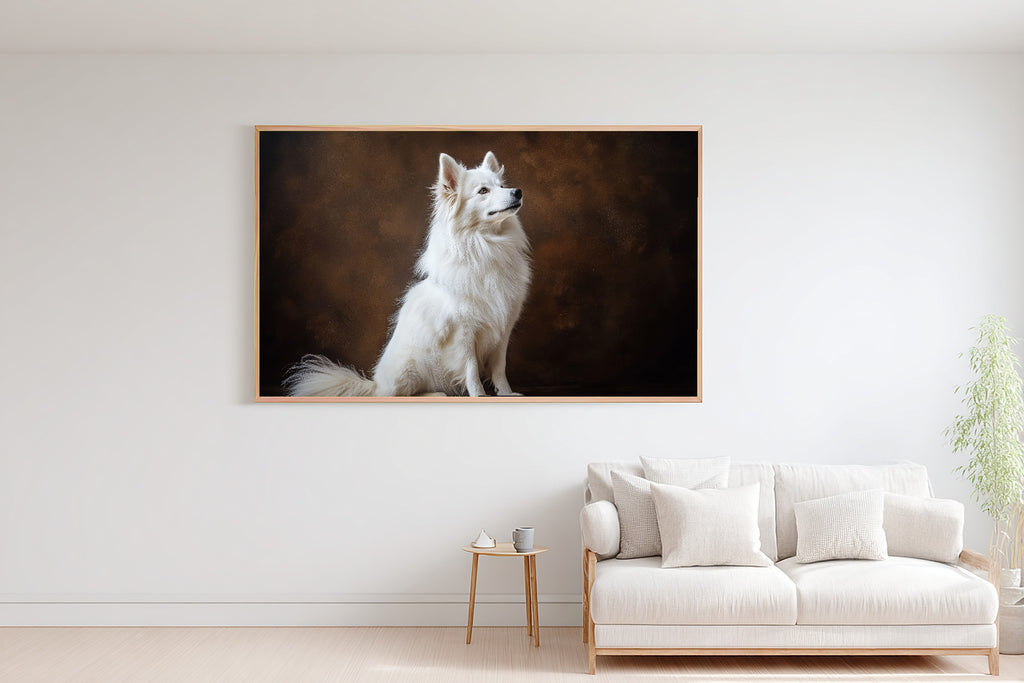 Soulful Painterly Dog Portrait Samoyed Art Print — Tender Decor for the Living Room, Stretched Canvas the Pet Lover in Your Life Will Love — dog-portrait-samoyed-bedroom-wall-art.jpg