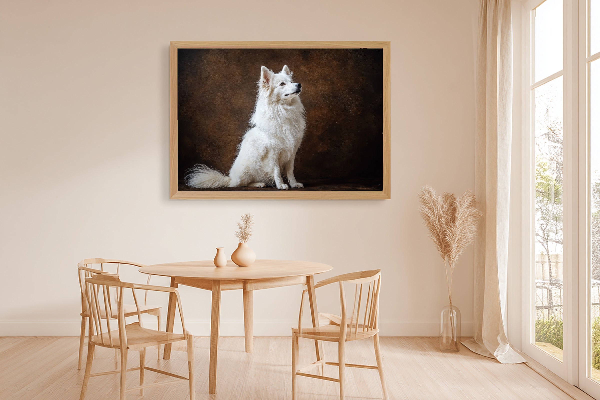 Soulful Painterly Dog Portrait Samoyed Art Print — Tender Decor for the Living Room, Stretched Canvas the Pet Lover in Your Life Will Love — dog-portrait-samoyed-dining-room-wall-art.jpg