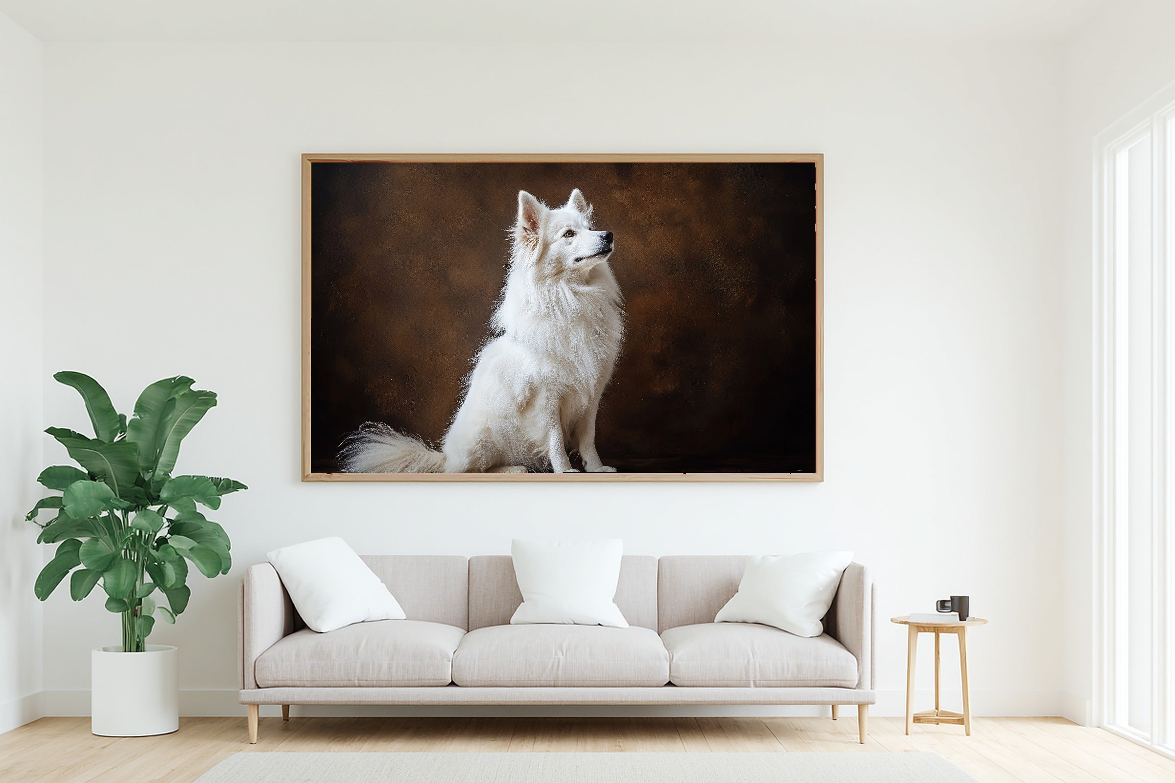 Soulful Painterly Dog Portrait Samoyed Art Print — Tender Decor for the Living Room, Stretched Canvas the Pet Lover in Your Life Will Love — dog-portrait-samoyed-living-room-wall-art.jpg