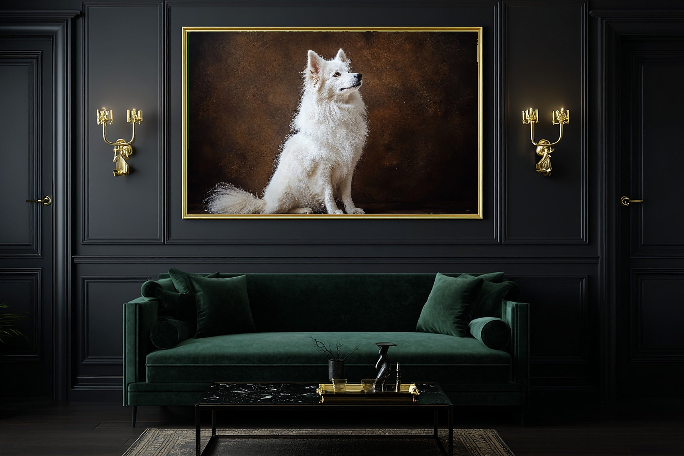 Soulful Painterly Dog Portrait Samoyed Art Print — Tender Decor for the Living Room, Stretched Canvas the Pet Lover in Your Life Will Love — dog-portrait-samoyed-office-wall-art.jpg