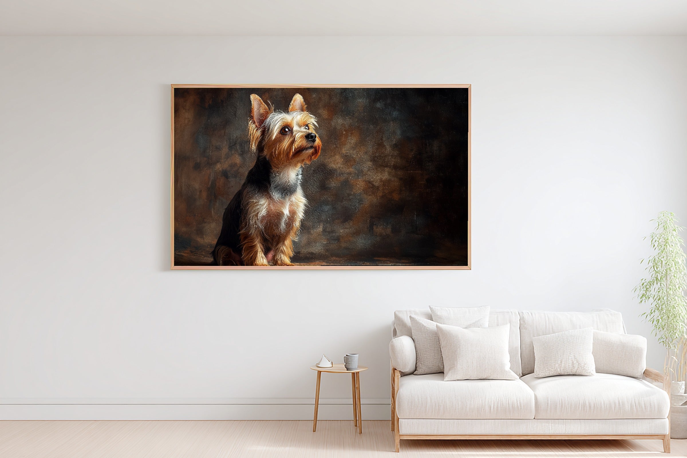Dog Portrait Yorkshire Terrier Print on Stretched Canvas — Cozy Soulful Painterly for the Living Room, Gift for the Pet Lover in Your Life — dog-portrait-yorkshire-terrier-bedroom-wall-art.jpg