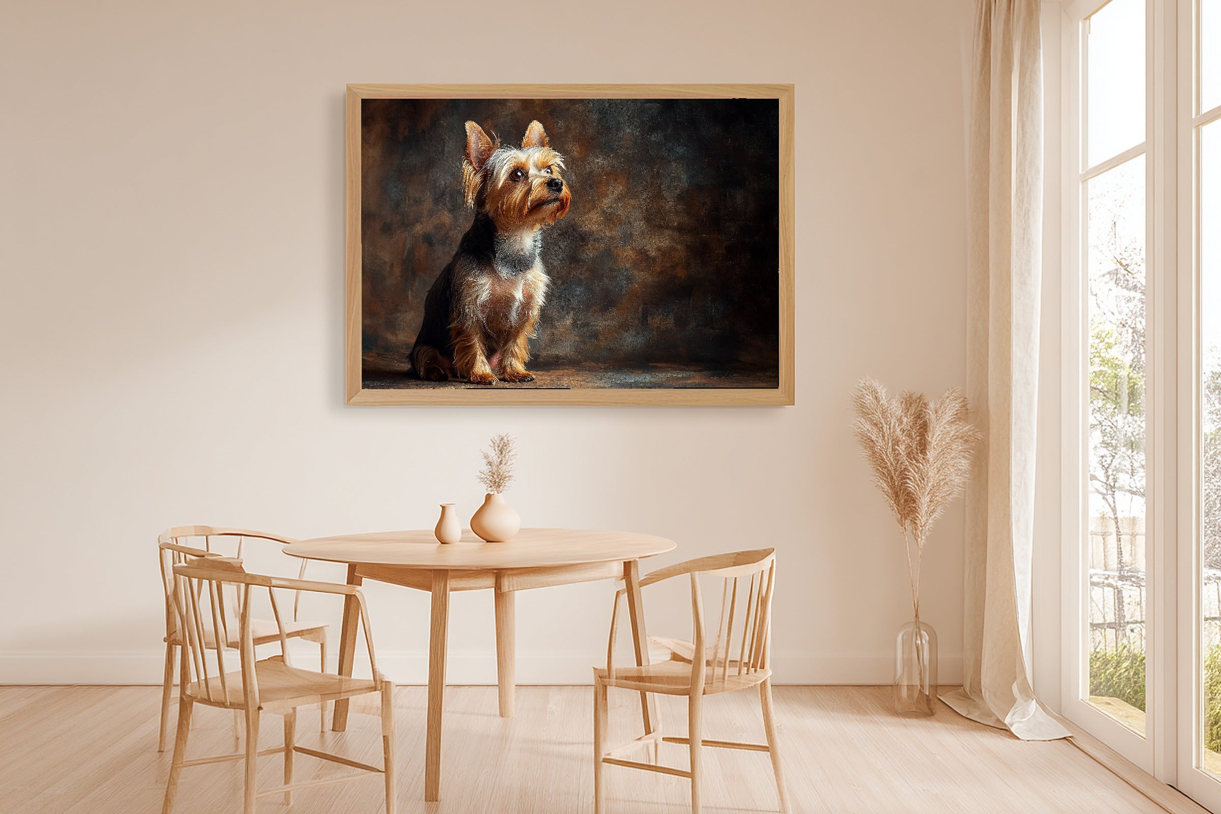 Dog Portrait Yorkshire Terrier Print on Stretched Canvas — Cozy Soulful Painterly for the Living Room, Gift for the Pet Lover in Your Life — dog-portrait-yorkshire-terrier-dining-room-wall-art.jpg