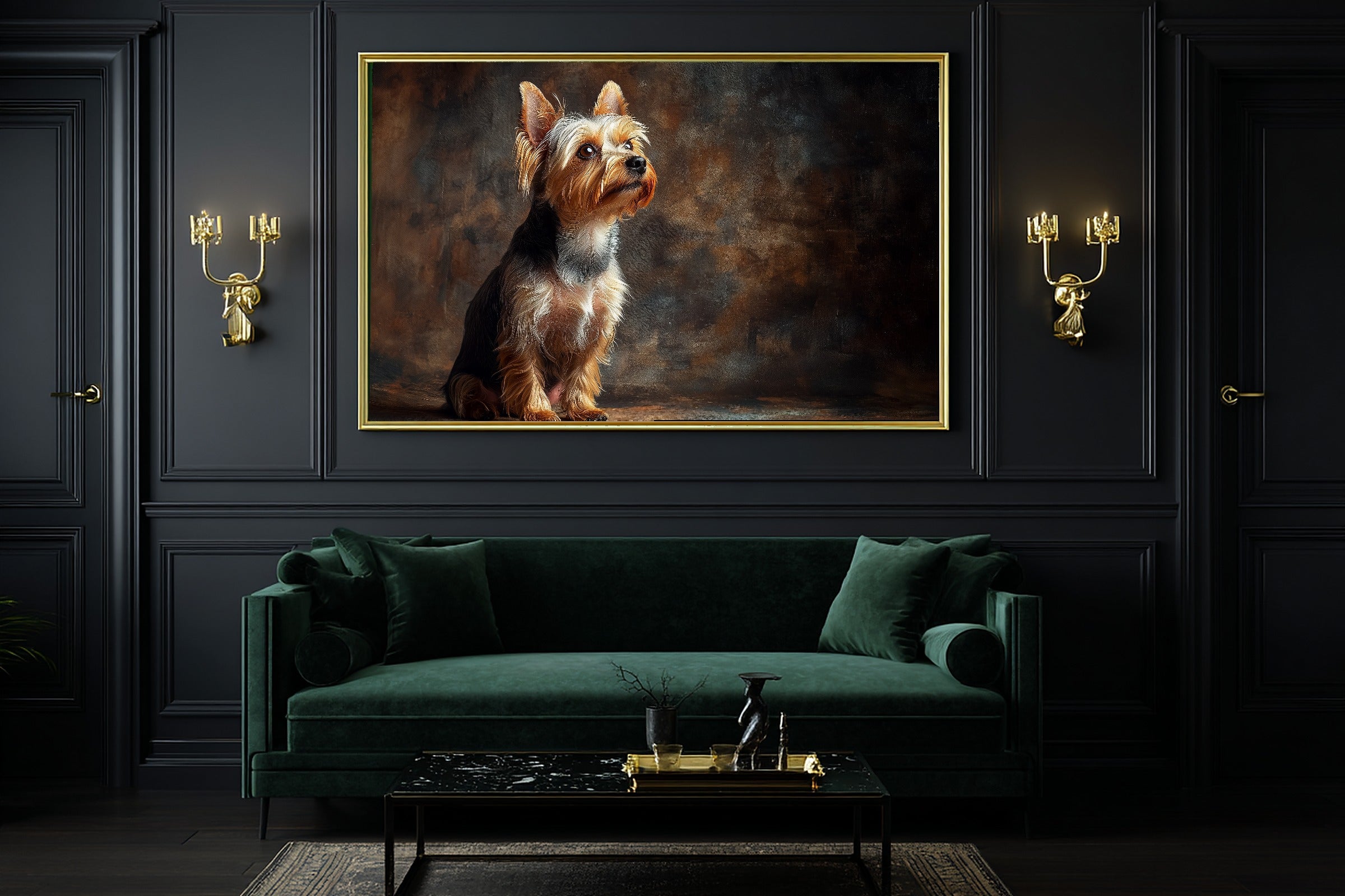 Dog Portrait Yorkshire Terrier Print on Stretched Canvas — Cozy Soulful Painterly for the Living Room, Gift for the Pet Lover in Your Life — dog-portrait-yorkshire-terrier-office-wall-art.jpg