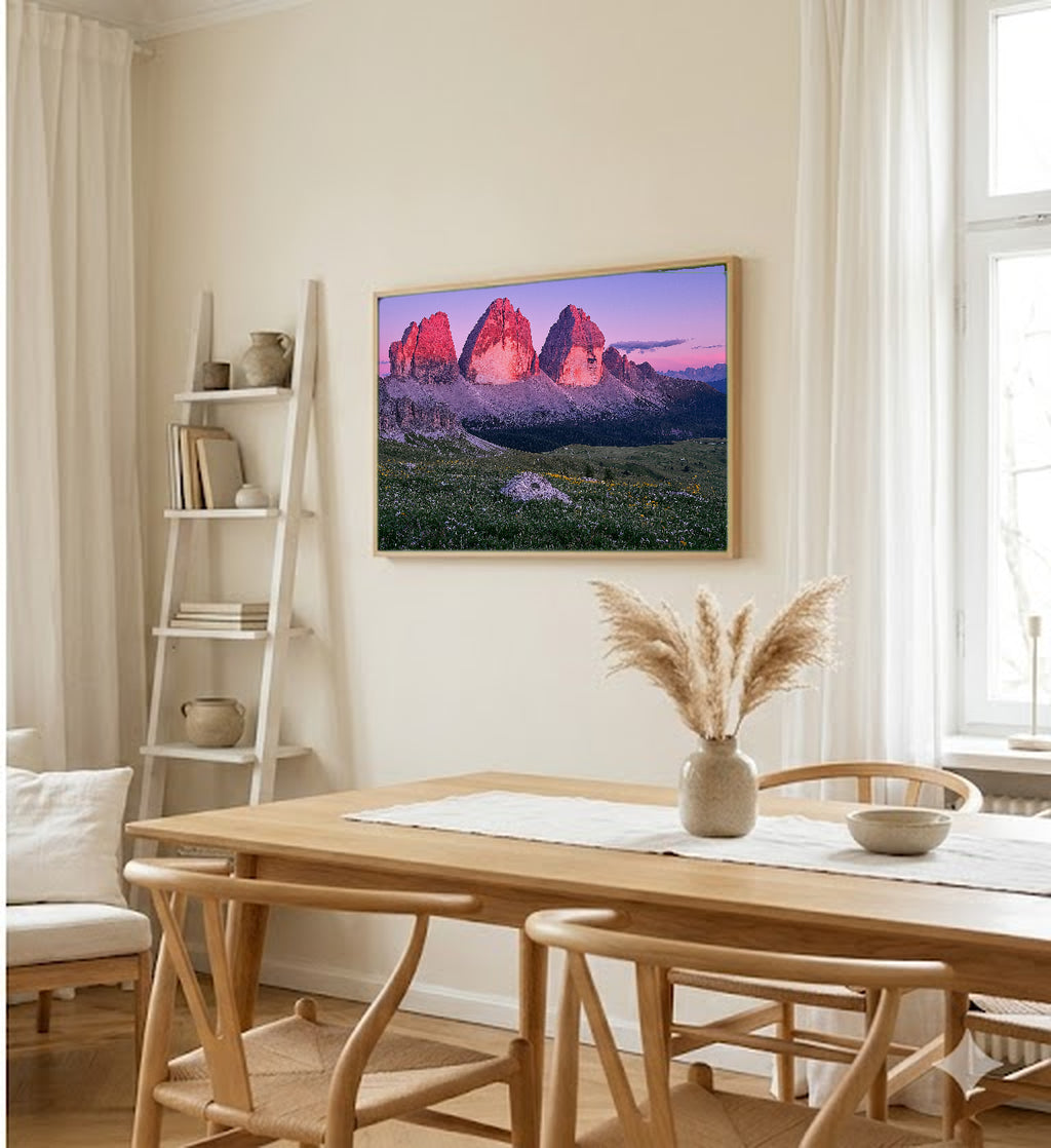Dolomites Canvas Wall Art | Tre Cime Peaks Print, Italian Alps, Mountain Decor, Stretched Canvas — dolomites-tre-cime-dining-room-wall-art.jpg