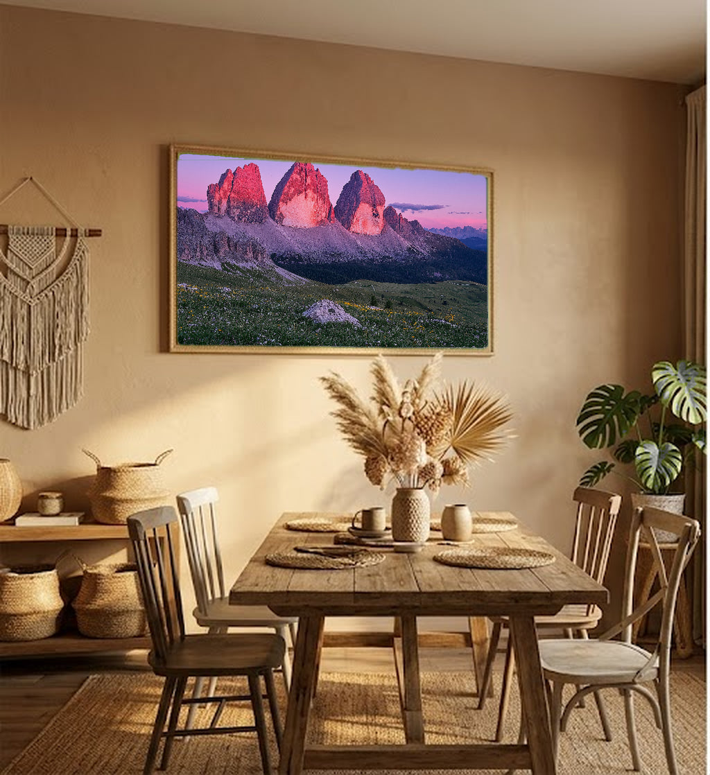 Dolomites Canvas Wall Art | Tre Cime Peaks Print, Italian Alps, Mountain Decor, Stretched Canvas — dolomites-tre-cime-hallway-wall-art.jpg