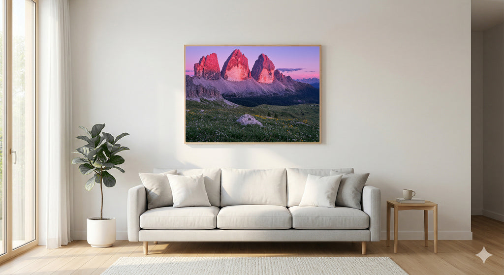 Dolomites Canvas Wall Art | Tre Cime Peaks Print, Italian Alps, Mountain Decor, Stretched Canvas — dolomites-tre-cime-living-room-wall-art.jpg