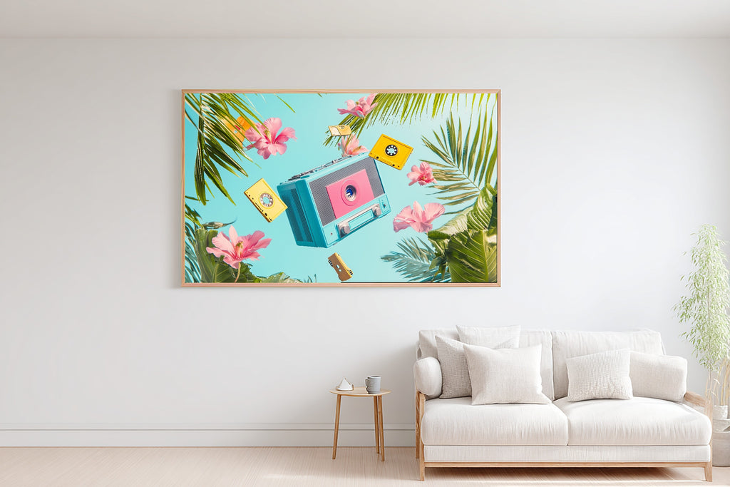 A Dreamy Dopamine Boombox Cassettes Colourful Playful Print — Dreamy Wall Art for the Kitchen, Giclée on Canvas — dopamine-boombox-cassettes-bedroom-wall-art.jpg