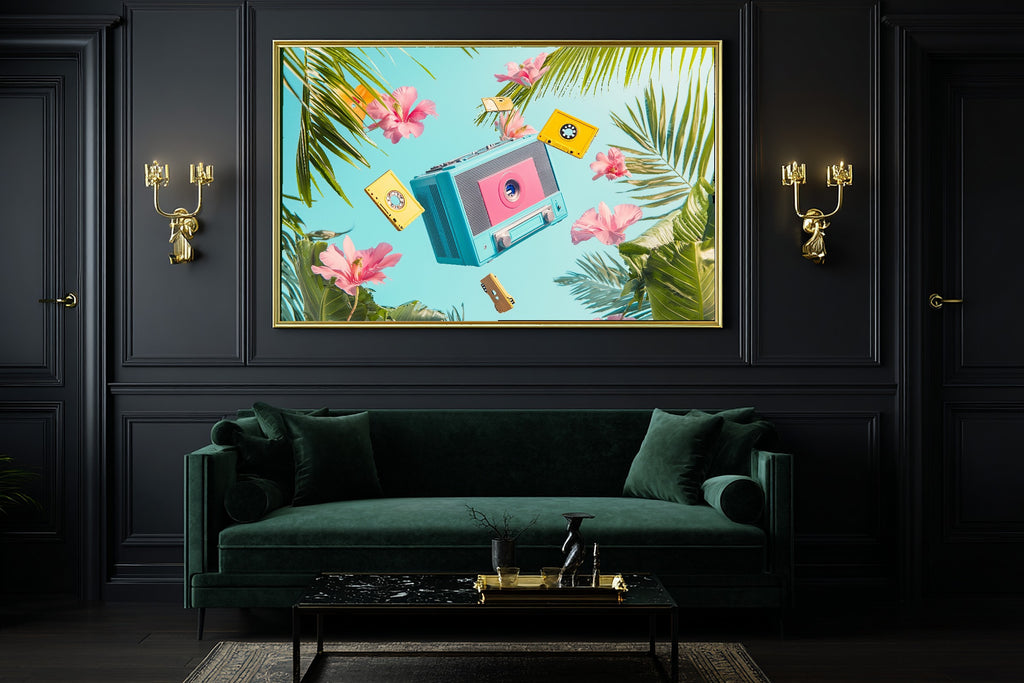 A Dreamy Dopamine Boombox Cassettes Colourful Playful Print — Dreamy Wall Art for the Kitchen, Giclée on Canvas — dopamine-boombox-cassettes-office-wall-art.jpg