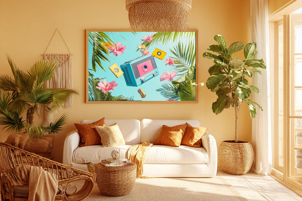 A Dreamy Dopamine Boombox Cassettes Colourful Playful Print — Dreamy Wall Art for the Kitchen, Giclée on Canvas — dopamine-boombox-cassettes-room-5-wall-art.jpg