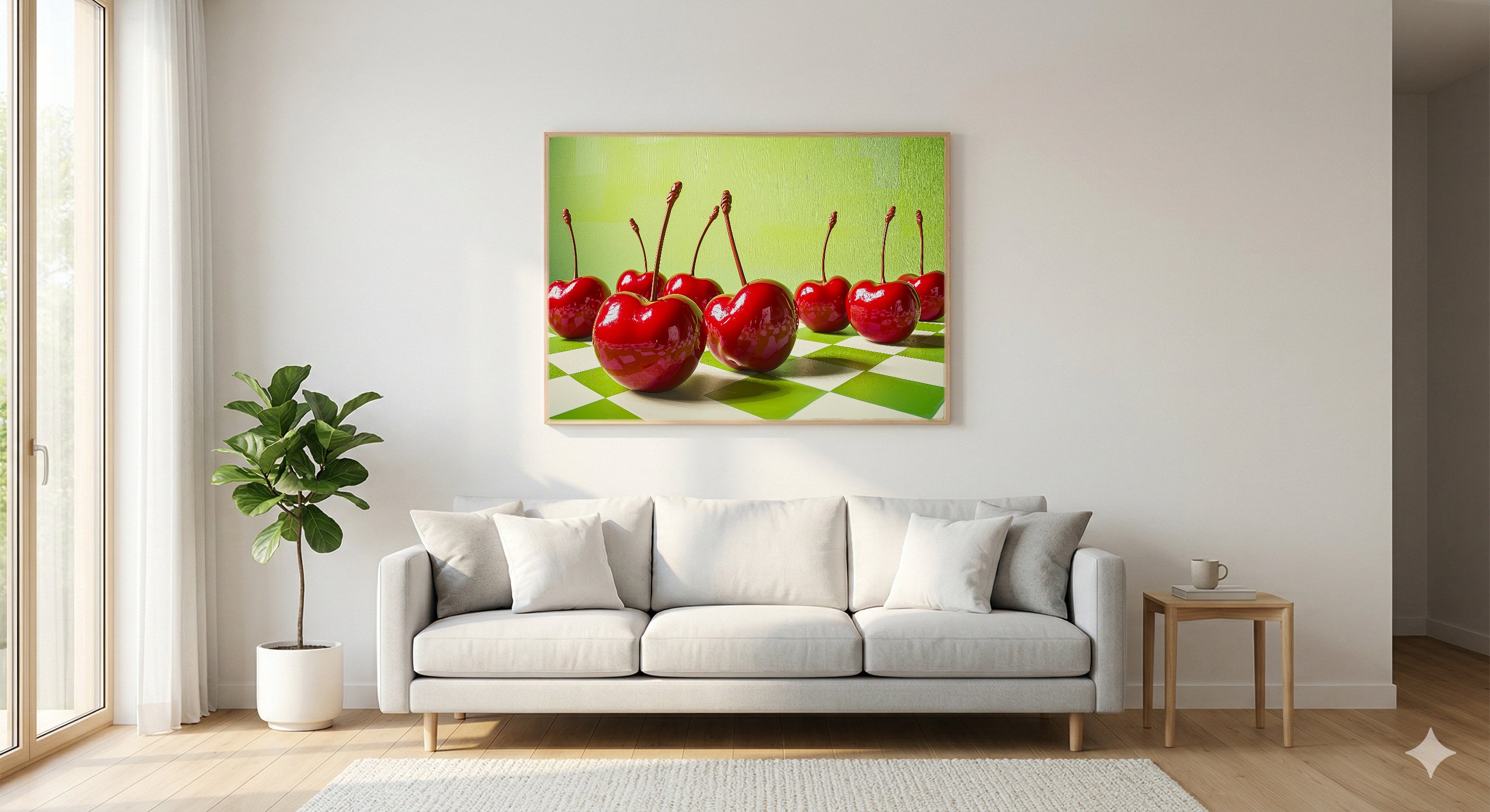Dopamine Cherries Canvas Wall Art | Checkerboard Maximalist Print, Playful Kitchen Decor, Stretched Canvas — dopamine-checker-cherries-living-room-wall-art.jpg