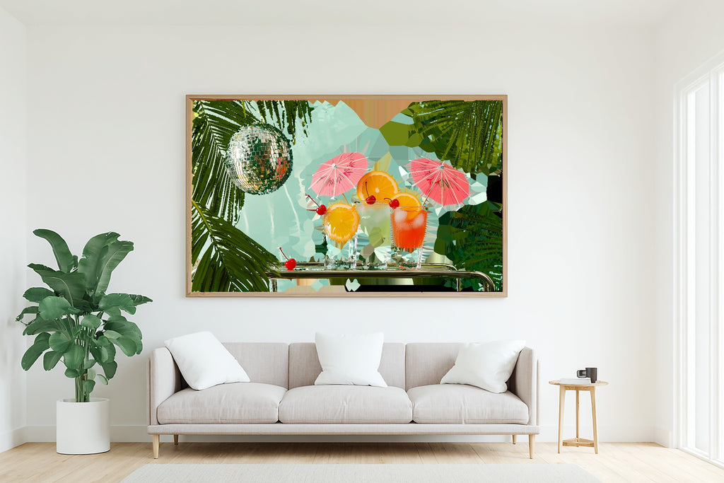 Dopamine Cocktail Bar Print on Stretched Canvas — Heartfelt Maximalist Retro for the Kitchen, Gift for the Happy-Home Friend — dopamine-cocktail-bar-living-room-wall-art.jpg