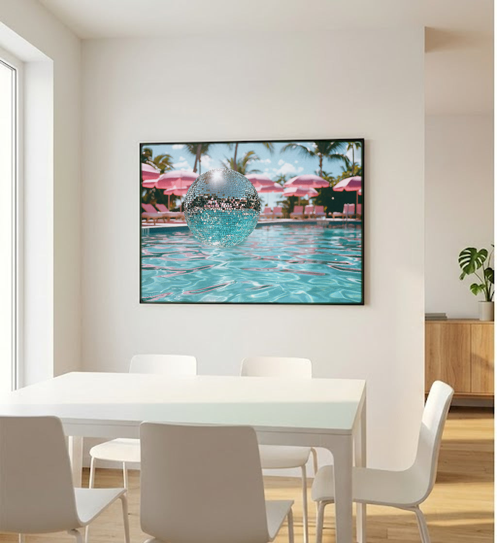 Disco Ball Canvas Wall Art | Dopamine Poolside Print, Playful Glam Decor, Stretched Canvas — dopamine-disco-ball-poolside-bedroom-wall-art.jpg