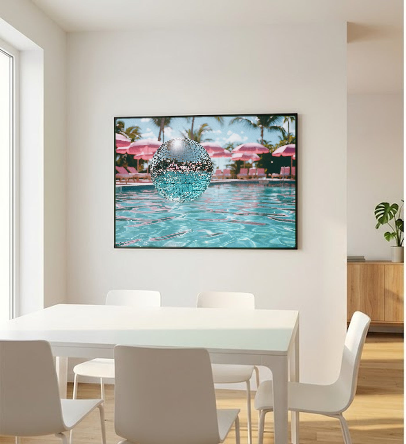 Disco Ball Canvas Wall Art | Dopamine Poolside Print, Playful Glam Decor, Stretched Canvas — dopamine-disco-ball-poolside-bedroom-wall-art.jpg