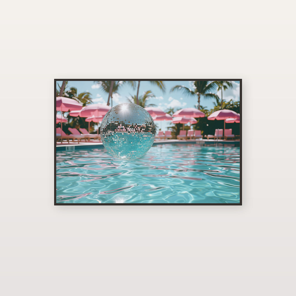 Disco Ball Canvas Wall Art | Dopamine Poolside Print, Playful Glam Decor, Stretched Canvas — dopamine-disco-ball-poolside-canvas-print.jpg