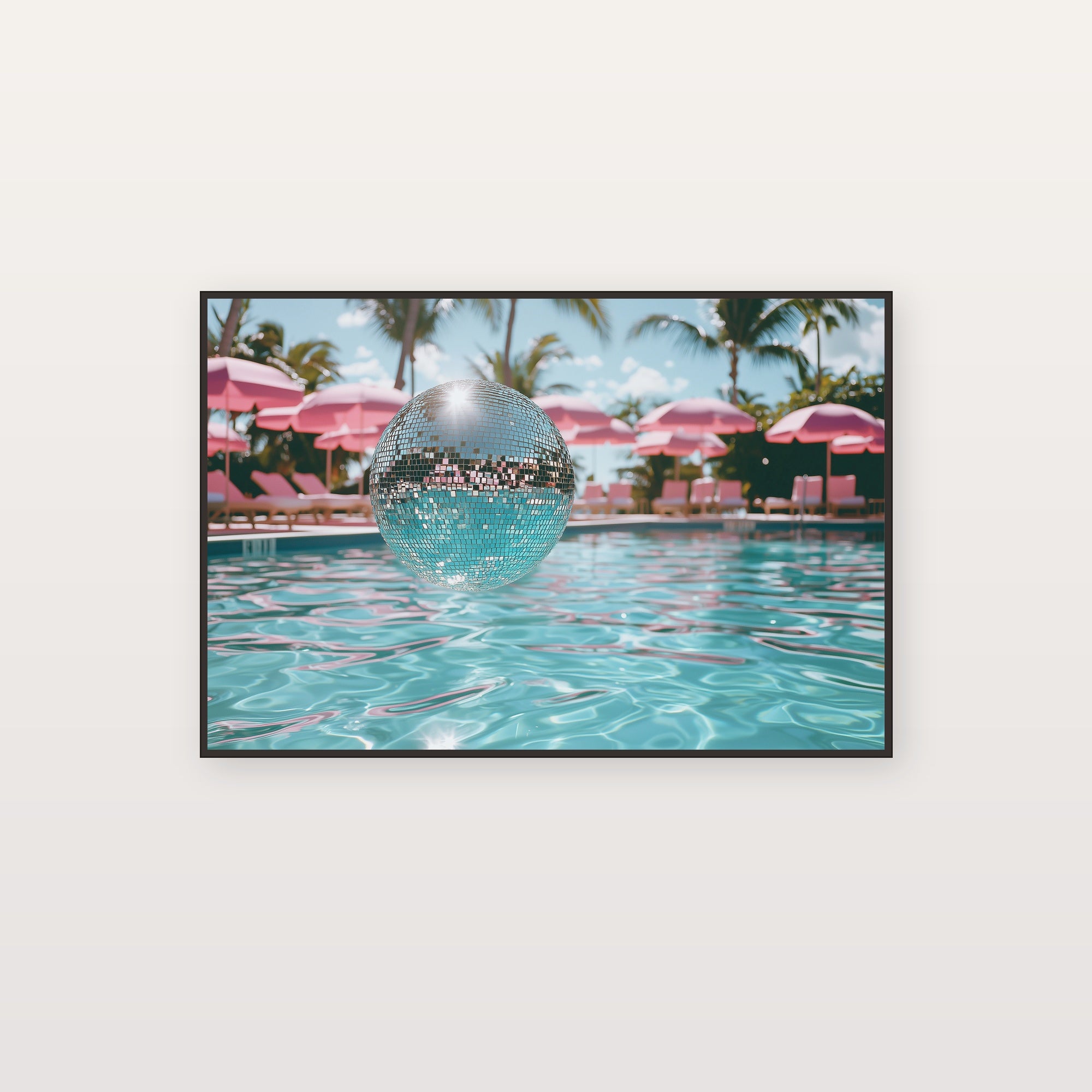 Disco Ball Canvas Wall Art | Dopamine Poolside Print, Playful Glam Decor, Stretched Canvas — dopamine-disco-ball-poolside-canvas-print.jpg