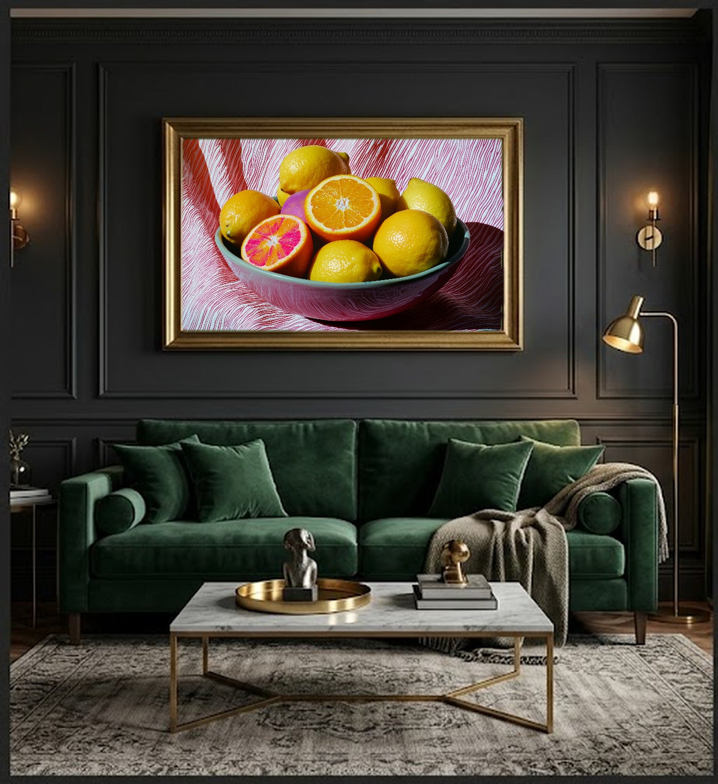 Dopamine Fruit Bowl Canvas Wall Art | Maximalist Still Life Print, Kitchen Decor, Stretched Canvas — dopamine-fruit-bowl-office-wall-art.jpg