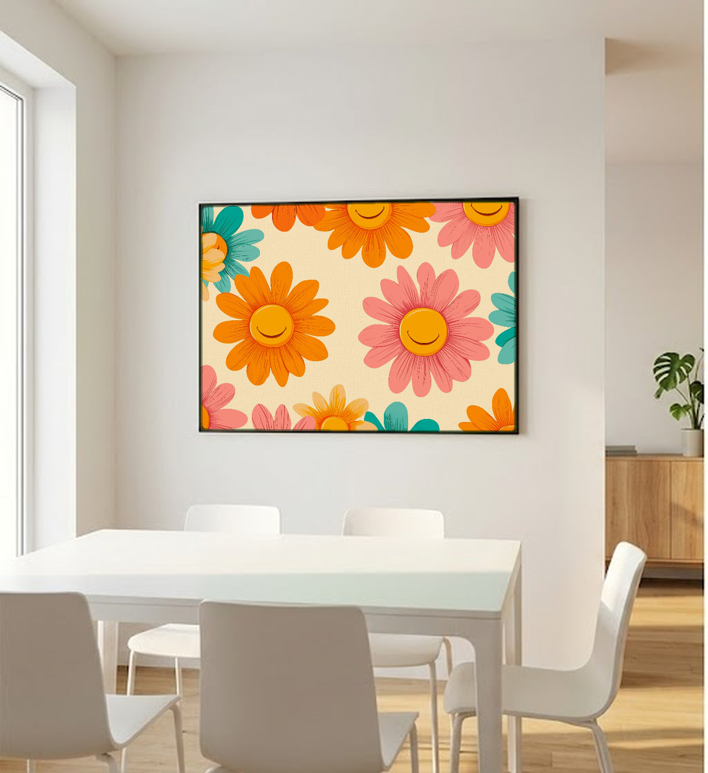 Groovy Flower Canvas Wall Art | Dopamine 70s Daisy Print, Maximalist Decor, Stretched Canvas — dopamine-groovy-flowers-bedroom-wall-art.jpg