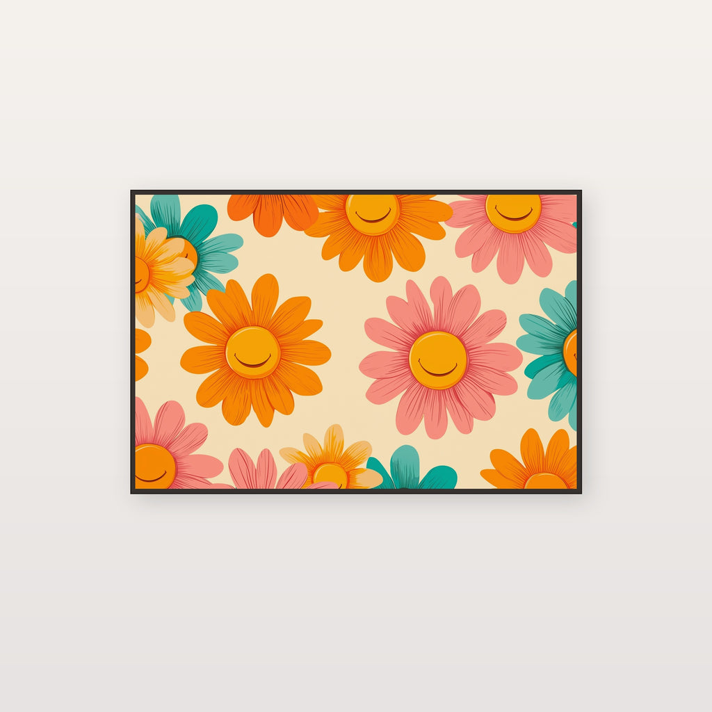 Groovy Flower Canvas Wall Art | Dopamine 70s Daisy Print, Maximalist Decor, Stretched Canvas — dopamine-groovy-flowers-canvas-print.jpg
