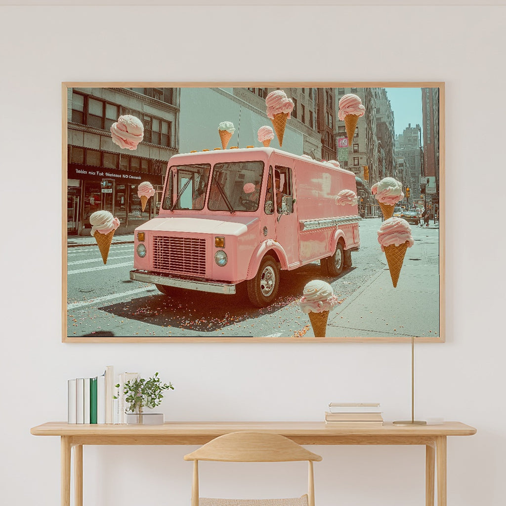 A Dreamy Dopamine Ice Cream Truck Maximalist Retro Print — Dreamy Wall Art for the Kitchen, Giclée on Canvas — dopamine-ice-cream-truck-canvas-print.jpg