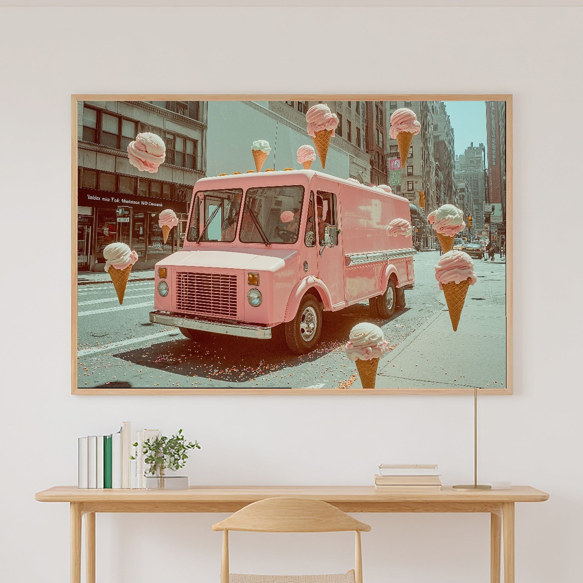 A Dreamy Dopamine Ice Cream Truck Maximalist Retro Print — Dreamy Wall Art for the Kitchen, Giclée on Canvas — dopamine-ice-cream-truck-canvas-print.jpg