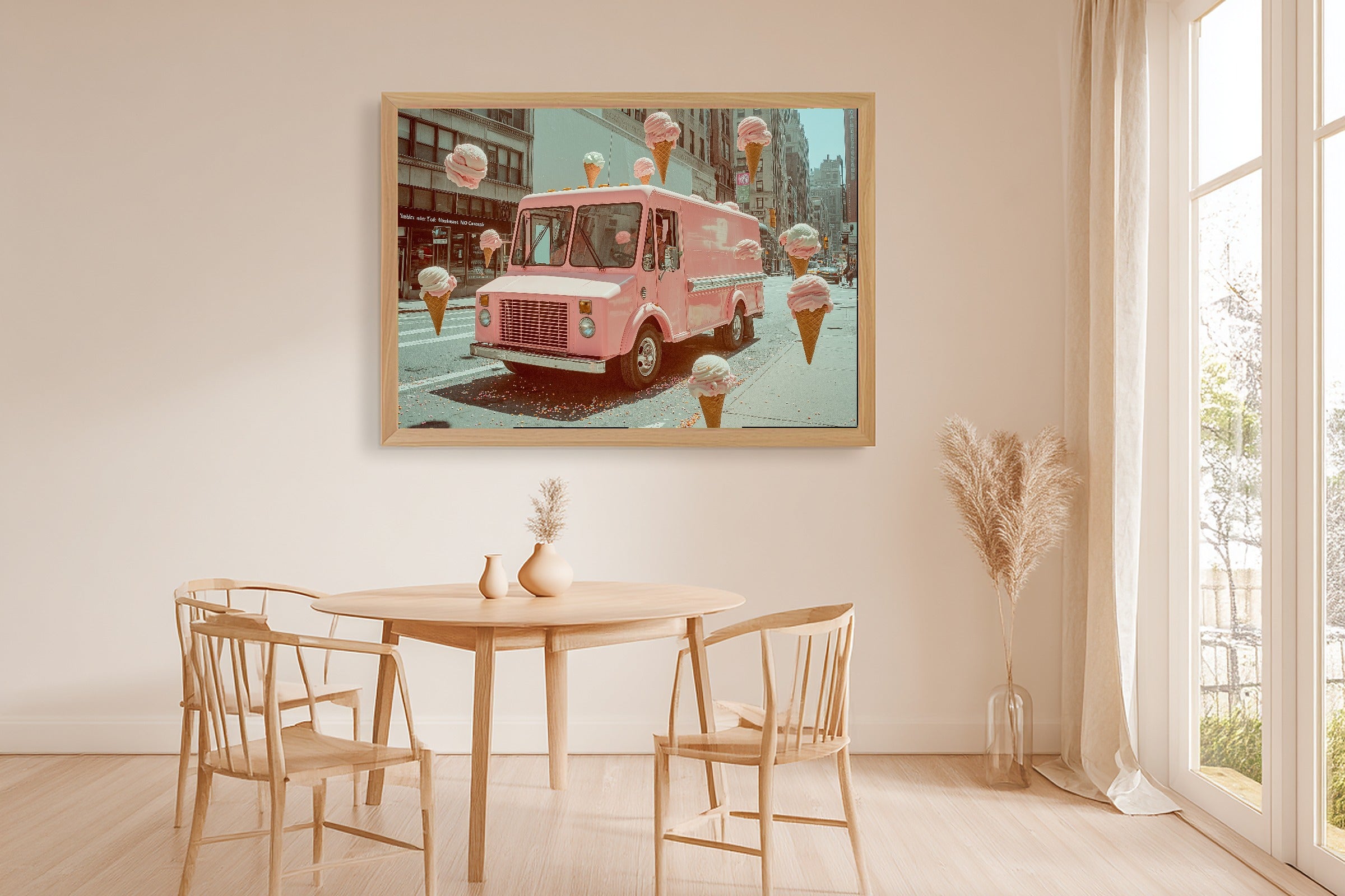A Dreamy Dopamine Ice Cream Truck Maximalist Retro Print — Dreamy Wall Art for the Kitchen, Giclée on Canvas — dopamine-ice-cream-truck-dining-room-wall-art.jpg