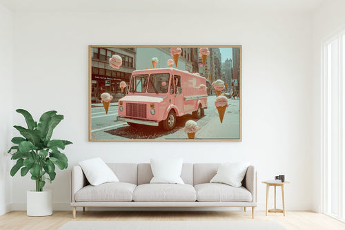 A Dreamy Dopamine Ice Cream Truck Maximalist Retro Print — Dreamy Wall Art for the Kitchen, Giclée on Canvas — dopamine-ice-cream-truck-living-room-wall-art.jpg