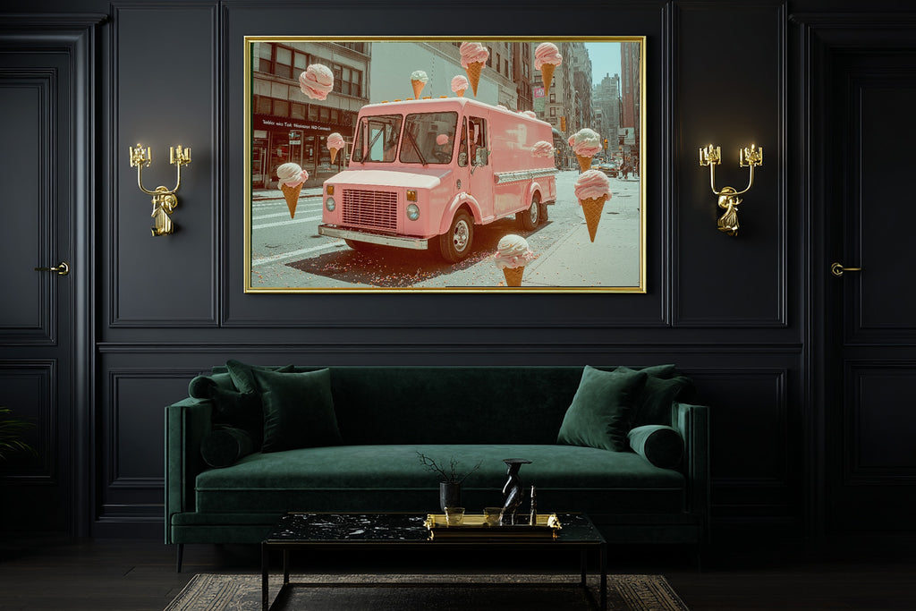 A Dreamy Dopamine Ice Cream Truck Maximalist Retro Print — Dreamy Wall Art for the Kitchen, Giclée on Canvas — dopamine-ice-cream-truck-office-wall-art.jpg