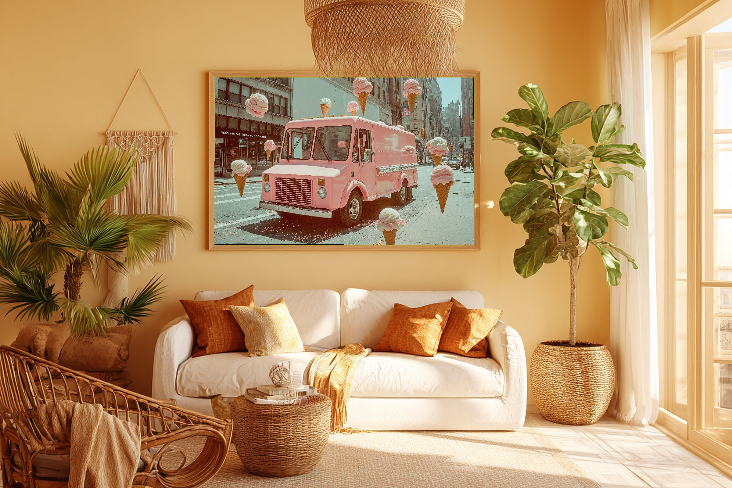 A Dreamy Dopamine Ice Cream Truck Maximalist Retro Print — Dreamy Wall Art for the Kitchen, Giclée on Canvas — dopamine-ice-cream-truck-room-5-wall-art.jpg