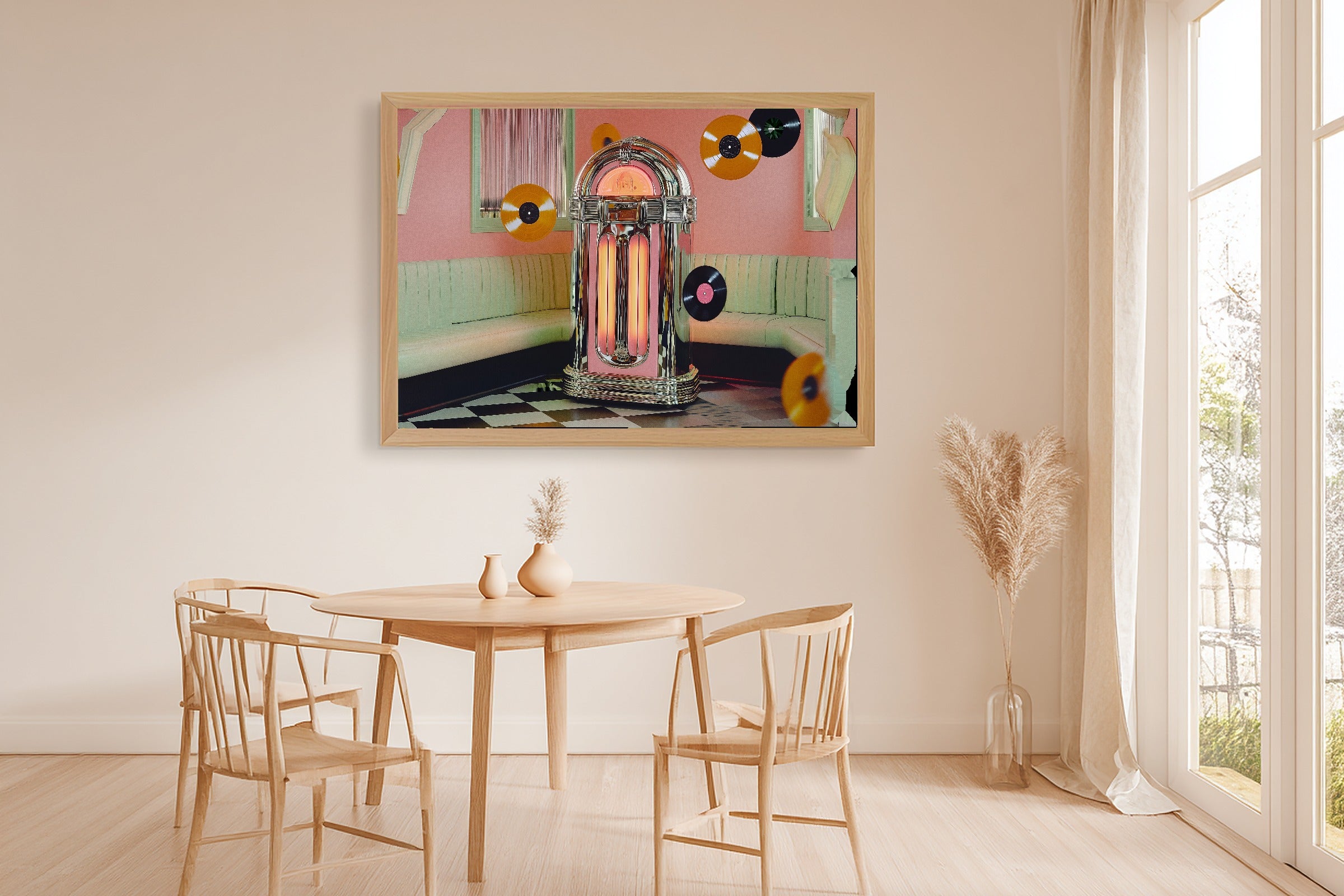 A Dreamy Dopamine Jukebox Diner Colourful Playful Print — Heartfelt Wall Art for the Kitchen, Giclée on Canvas — dopamine-jukebox-diner-dining-room-wall-art.jpg