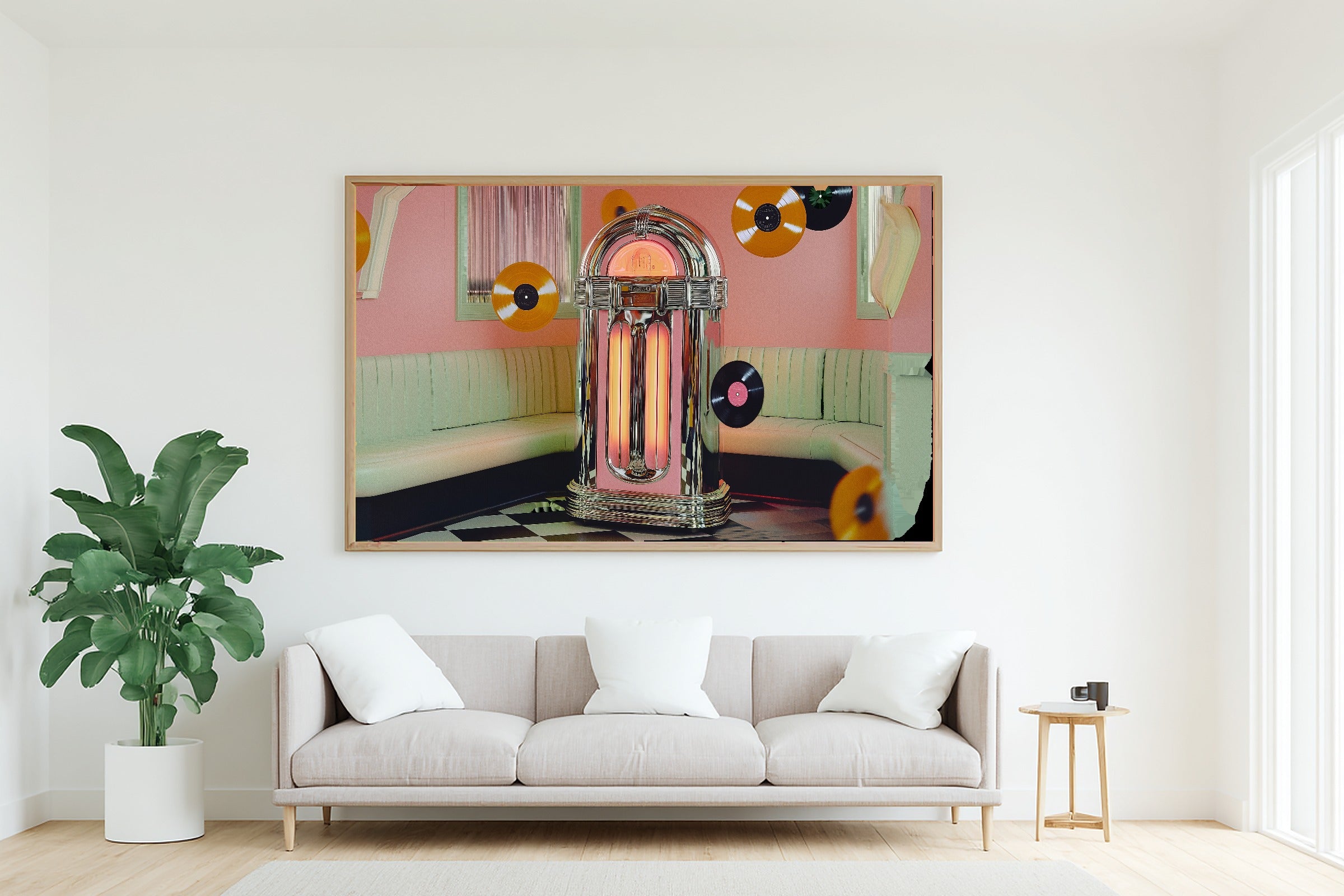 A Dreamy Dopamine Jukebox Diner Colourful Playful Print — Heartfelt Wall Art for the Kitchen, Giclée on Canvas — dopamine-jukebox-diner-living-room-wall-art.jpg