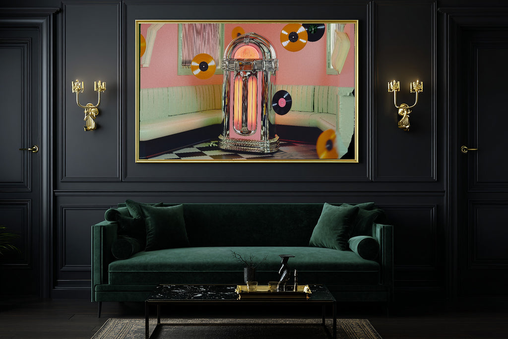 A Dreamy Dopamine Jukebox Diner Colourful Playful Print — Heartfelt Wall Art for the Kitchen, Giclée on Canvas — dopamine-jukebox-diner-office-wall-art.jpg