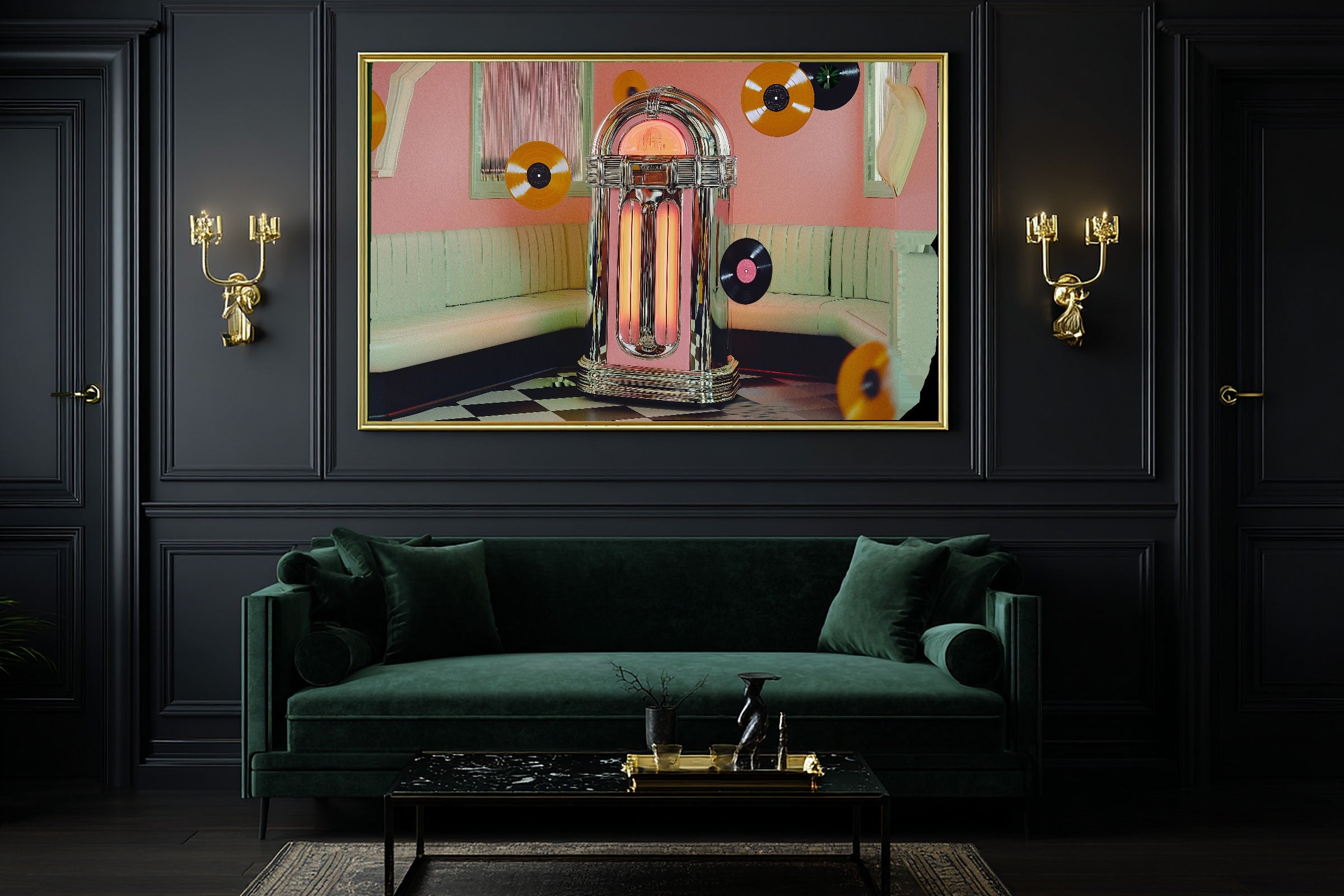 A Dreamy Dopamine Jukebox Diner Colourful Playful Print — Heartfelt Wall Art for the Kitchen, Giclée on Canvas — dopamine-jukebox-diner-office-wall-art.jpg