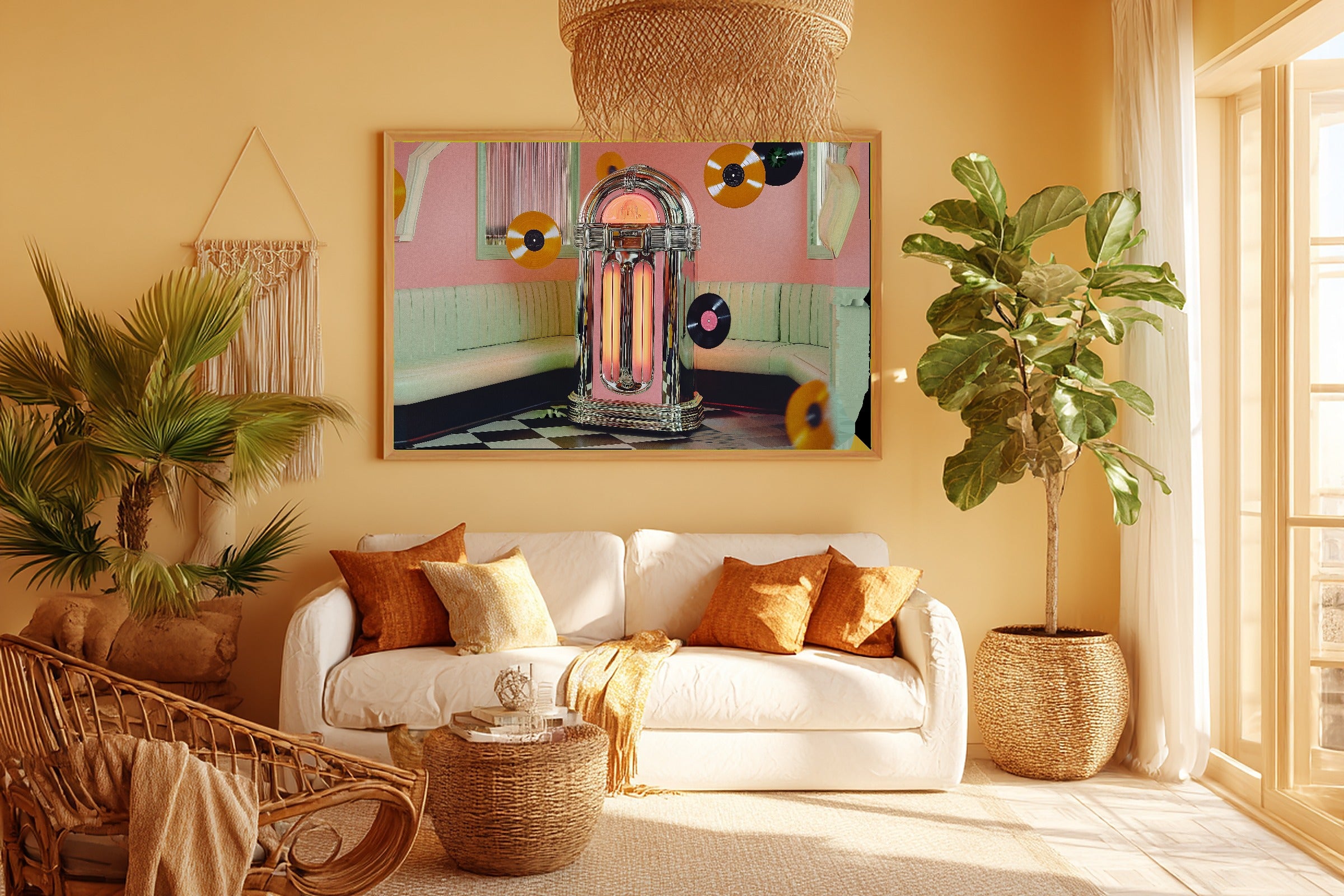 A Dreamy Dopamine Jukebox Diner Colourful Playful Print — Heartfelt Wall Art for the Kitchen, Giclée on Canvas — dopamine-jukebox-diner-room-5-wall-art.jpg