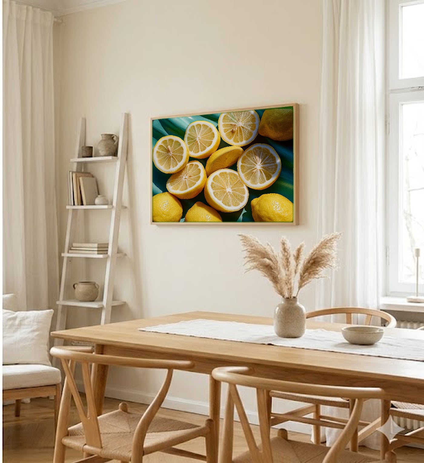 Lemon Squeeze Canvas Wall Art | Dopamine Citrus Print, Maximalist Kitchen Decor, Stretched Canvas — dopamine-lemon-squeeze-dining-room-wall-art.jpg