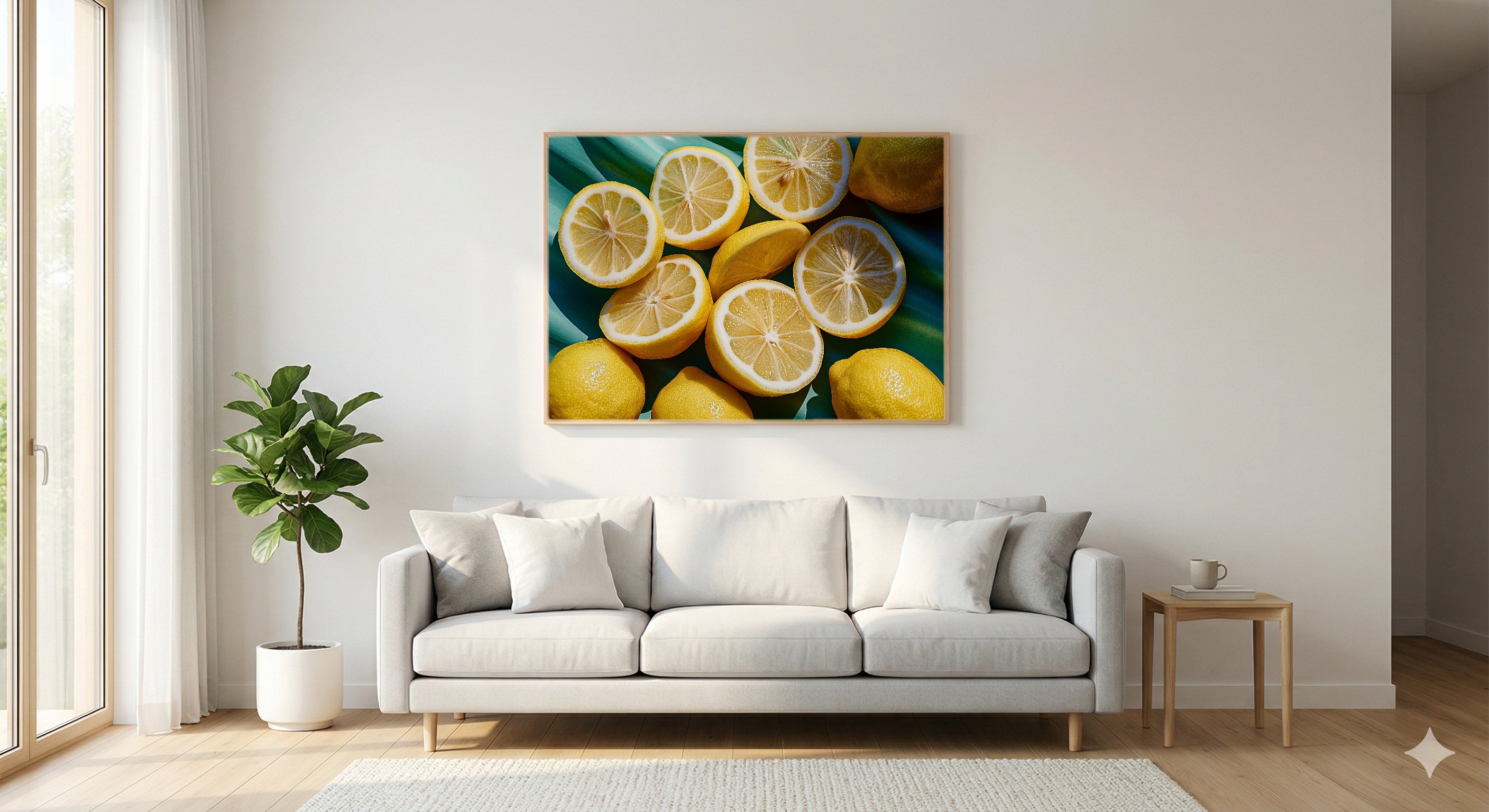 Lemon Squeeze Canvas Wall Art | Dopamine Citrus Print, Maximalist Kitchen Decor, Stretched Canvas — dopamine-lemon-squeeze-living-room-wall-art.jpg
