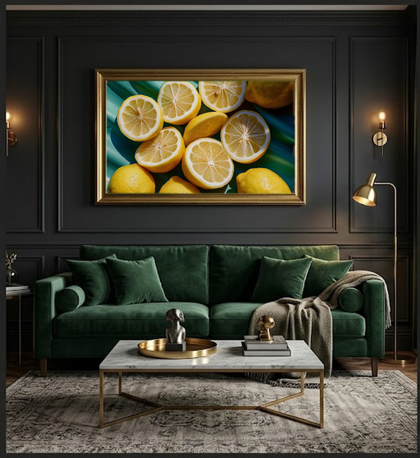 Lemon Squeeze Canvas Wall Art | Dopamine Citrus Print, Maximalist Kitchen Decor, Stretched Canvas — dopamine-lemon-squeeze-office-wall-art.jpg