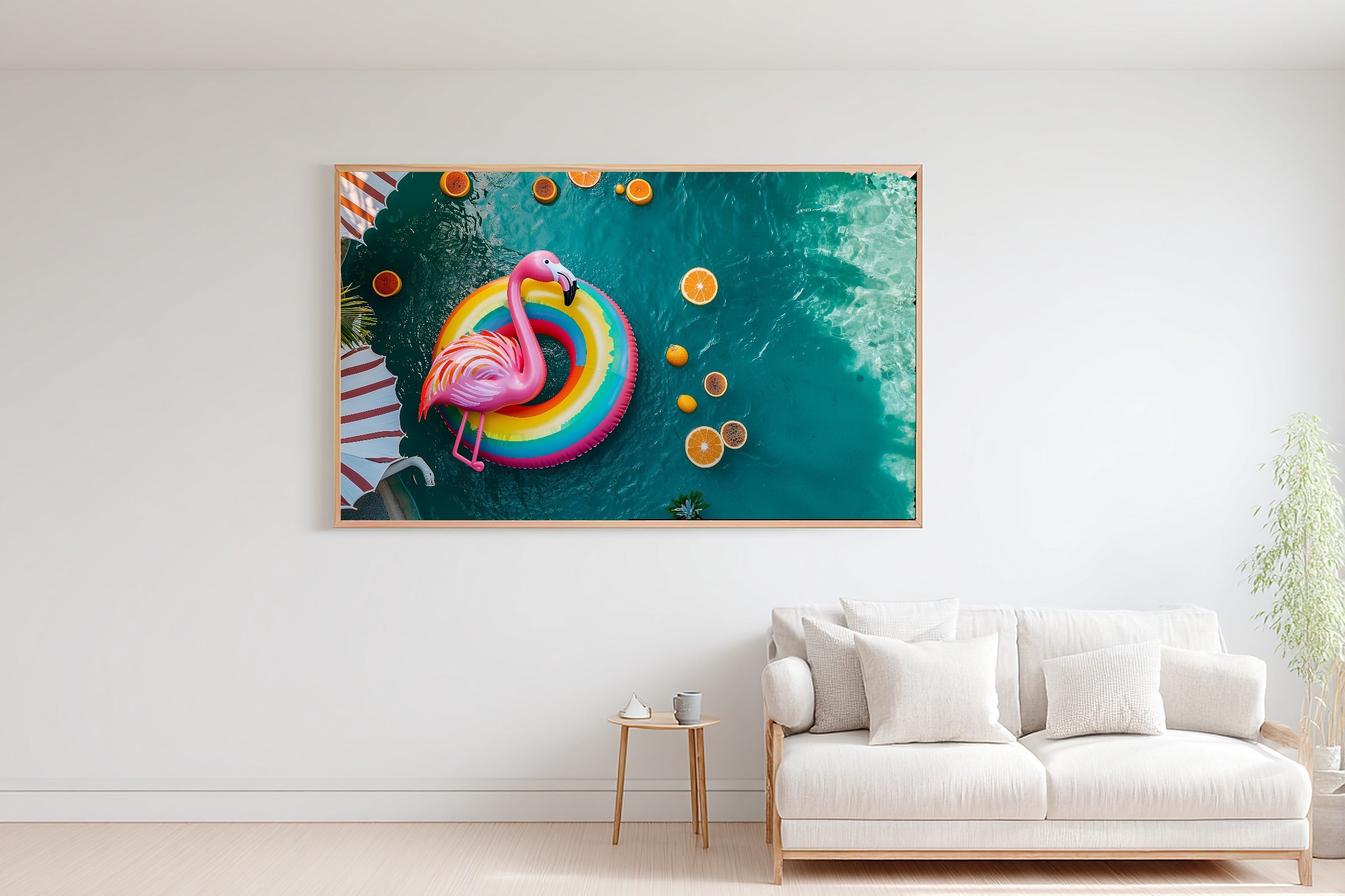 Bold Dopamine Pool Float Sunset — Maximalist Retro Wall Art, Warm Kitchen Decor, Stretched Canvas, Ready to Hang — dopamine-pool-float-sunset-bedroom-wall-art.jpg