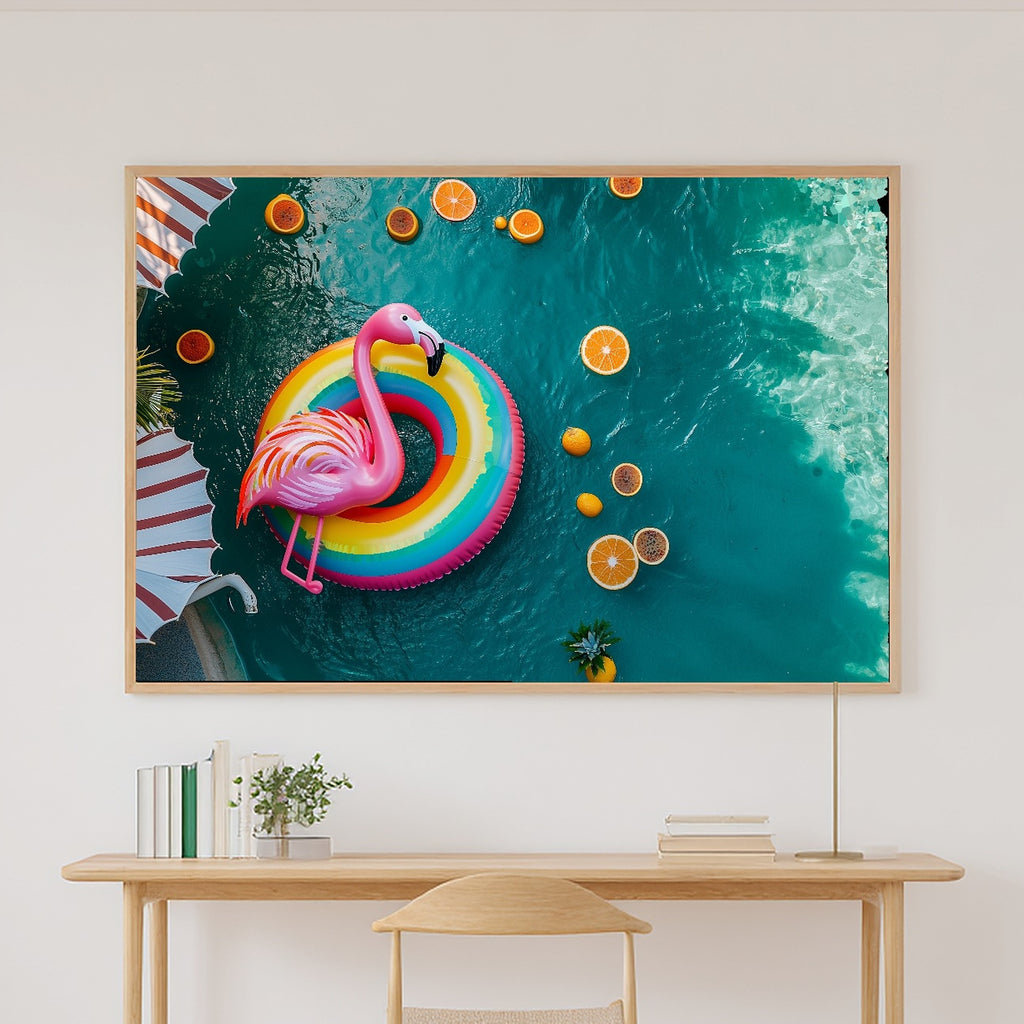 Bold Dopamine Pool Float Sunset — Maximalist Retro Wall Art, Warm Kitchen Decor, Stretched Canvas, Ready to Hang — dopamine-pool-float-sunset-canvas-print.jpg